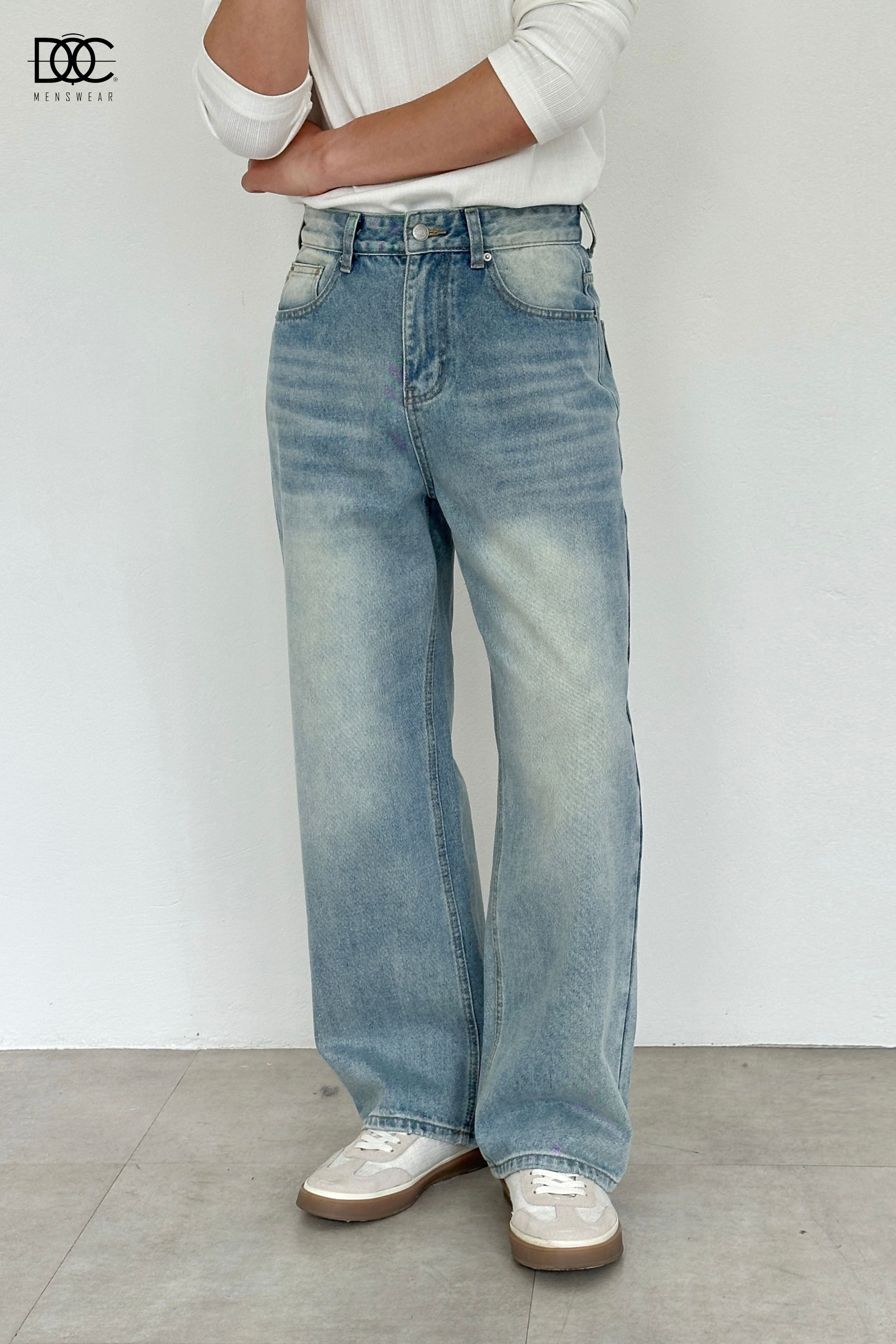 Quần jean ống rộng bạc wash màu - Q733