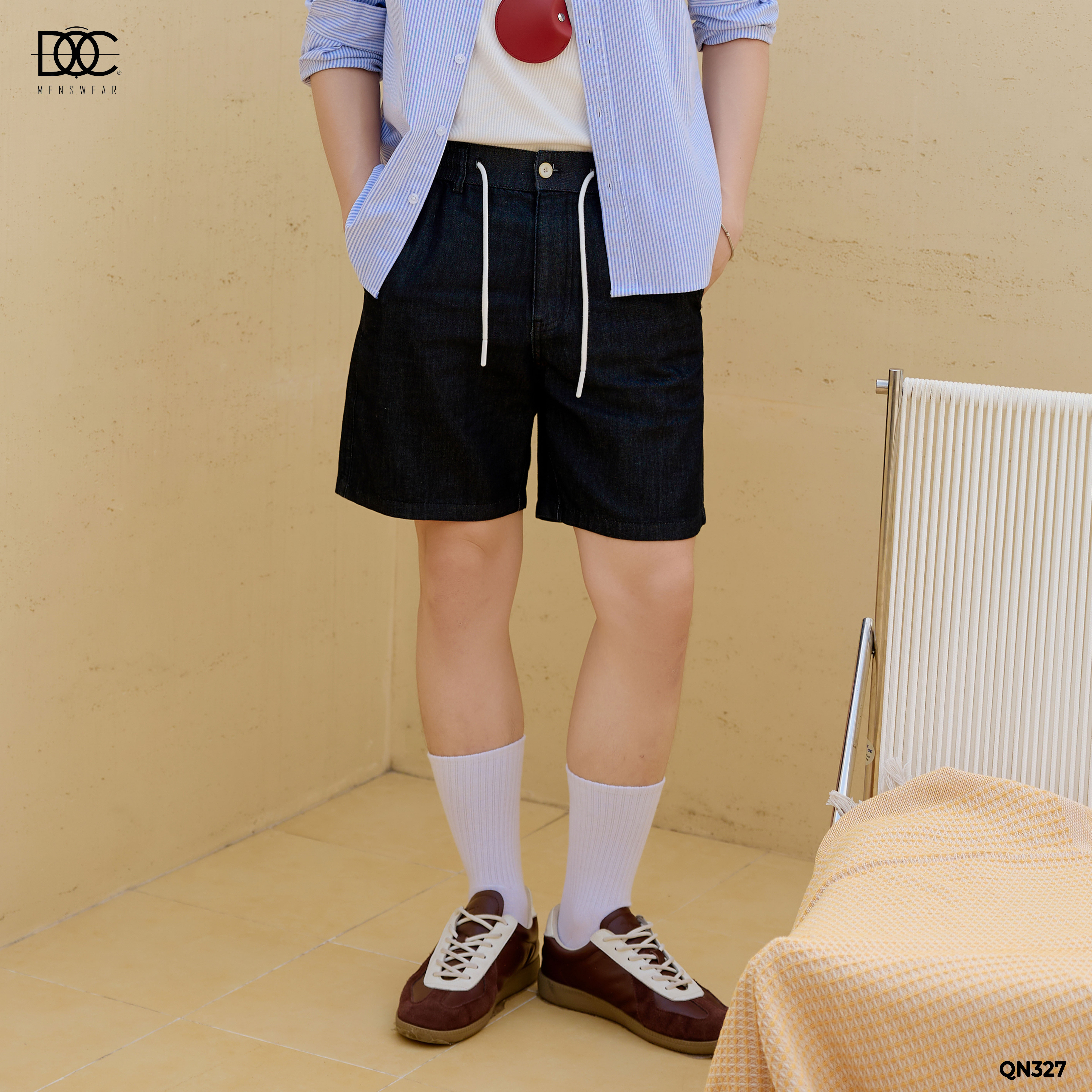 Quần short denim phối dây - QN327