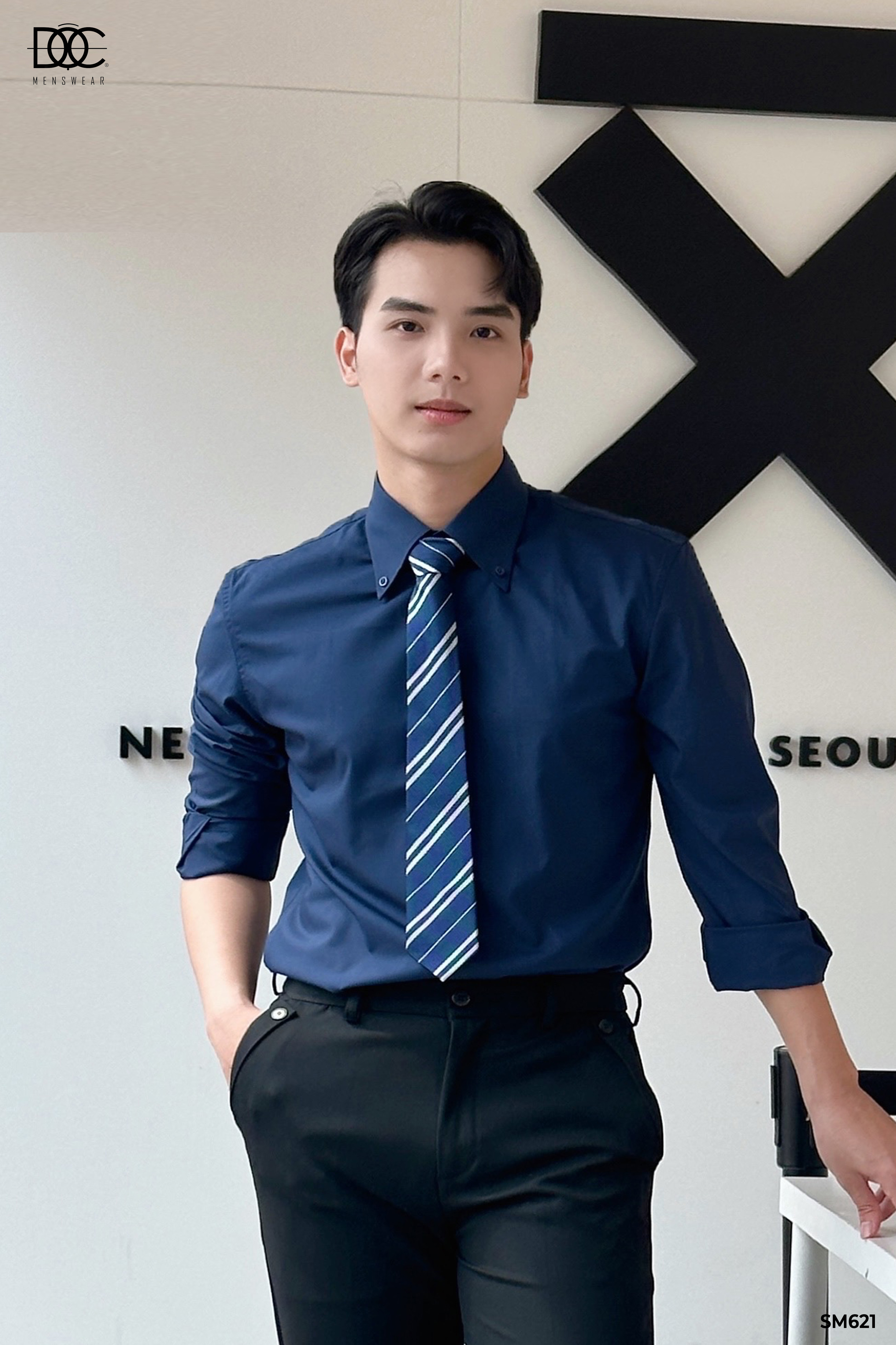 Áo sơ mi cotton kẻ dọc ẩn - SM622