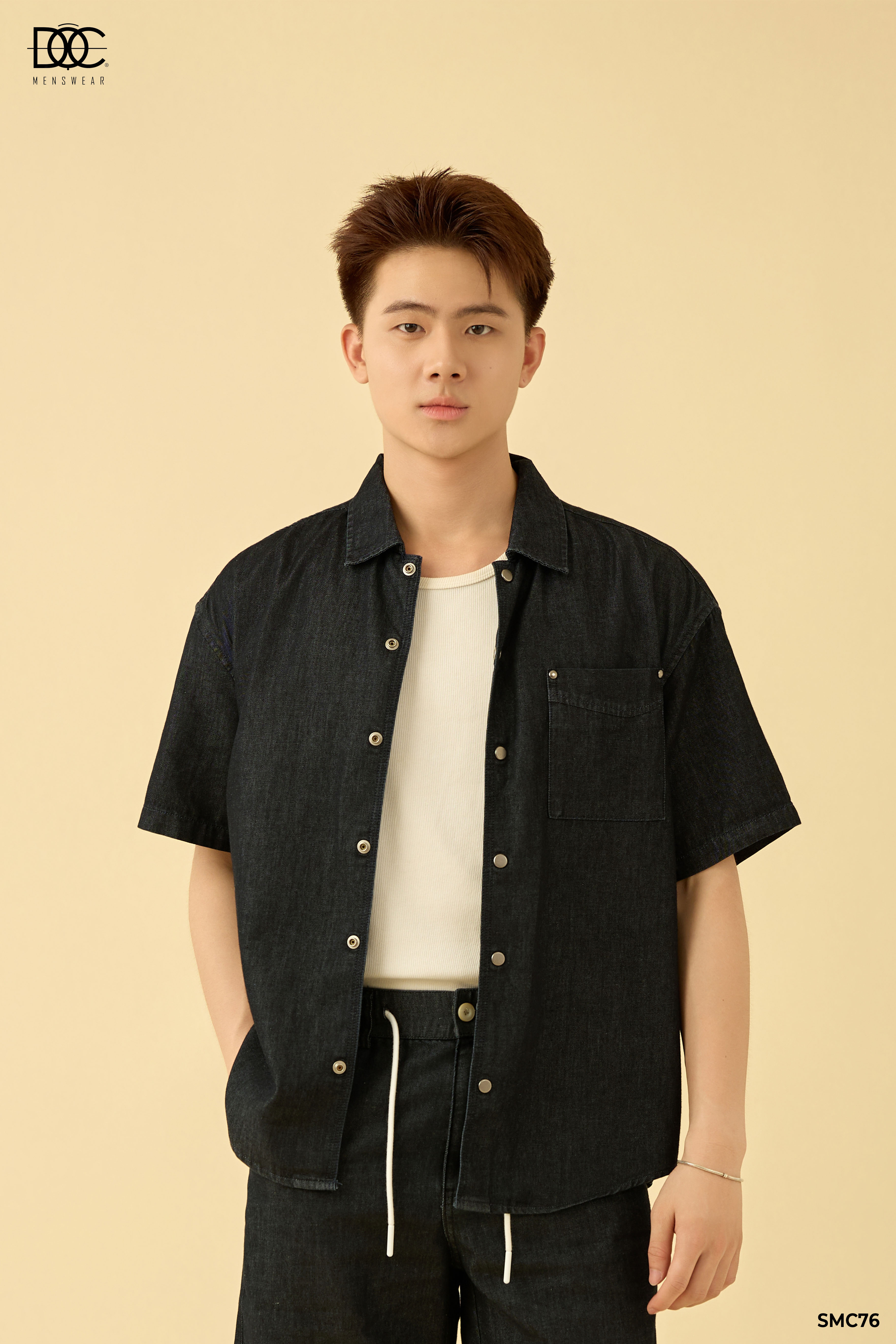 Áo sơ mi cộc tay denim cúc bấm - SMC76