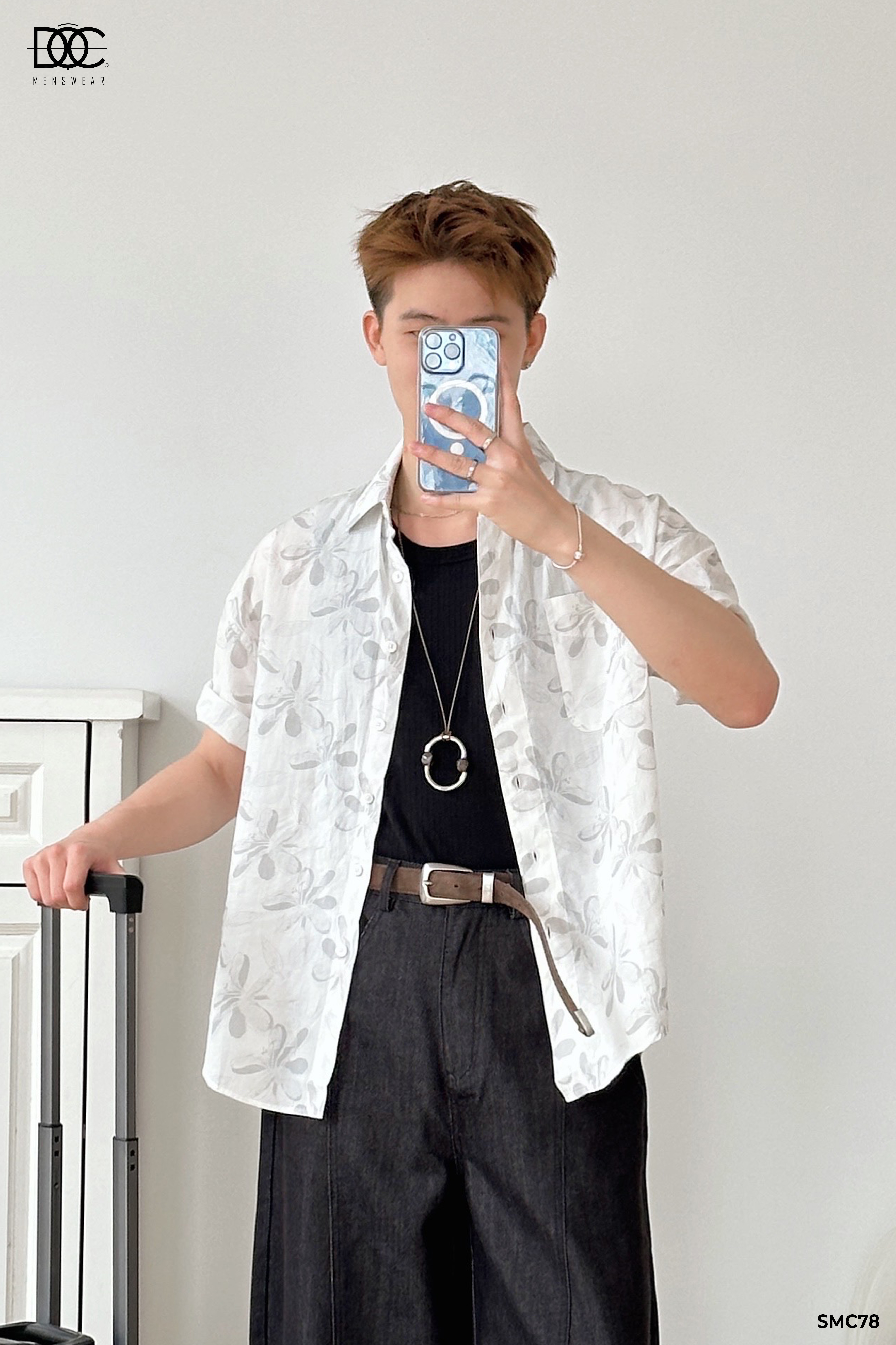 Áo sơ mi cộc tay Tencel hoa phác hoạ - SMC78
