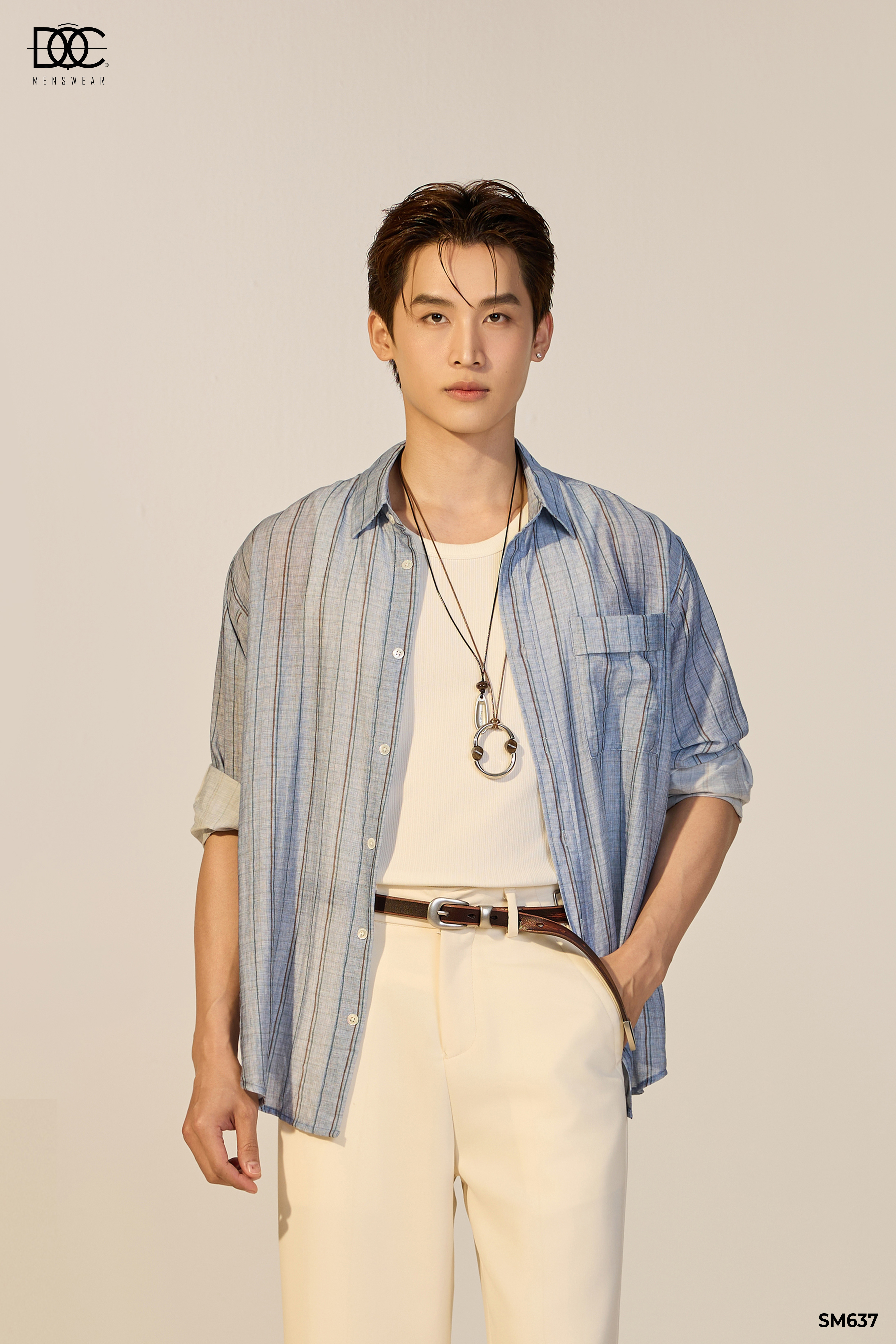 Áo sơ mi linen kẻ dọc có độ bay - SM637