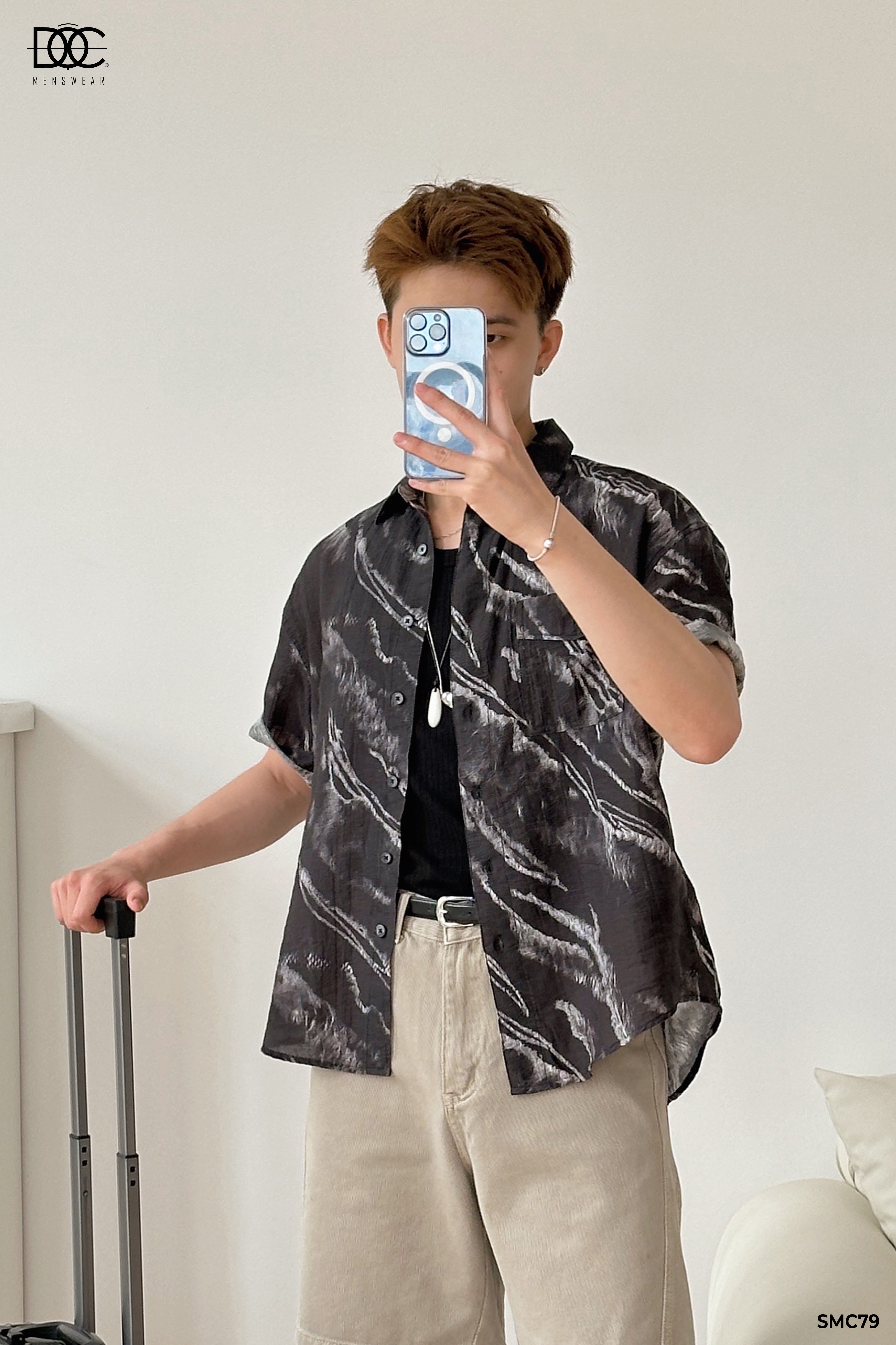 Áo sơ mi cộc tay Tencel loang màu - SMC79