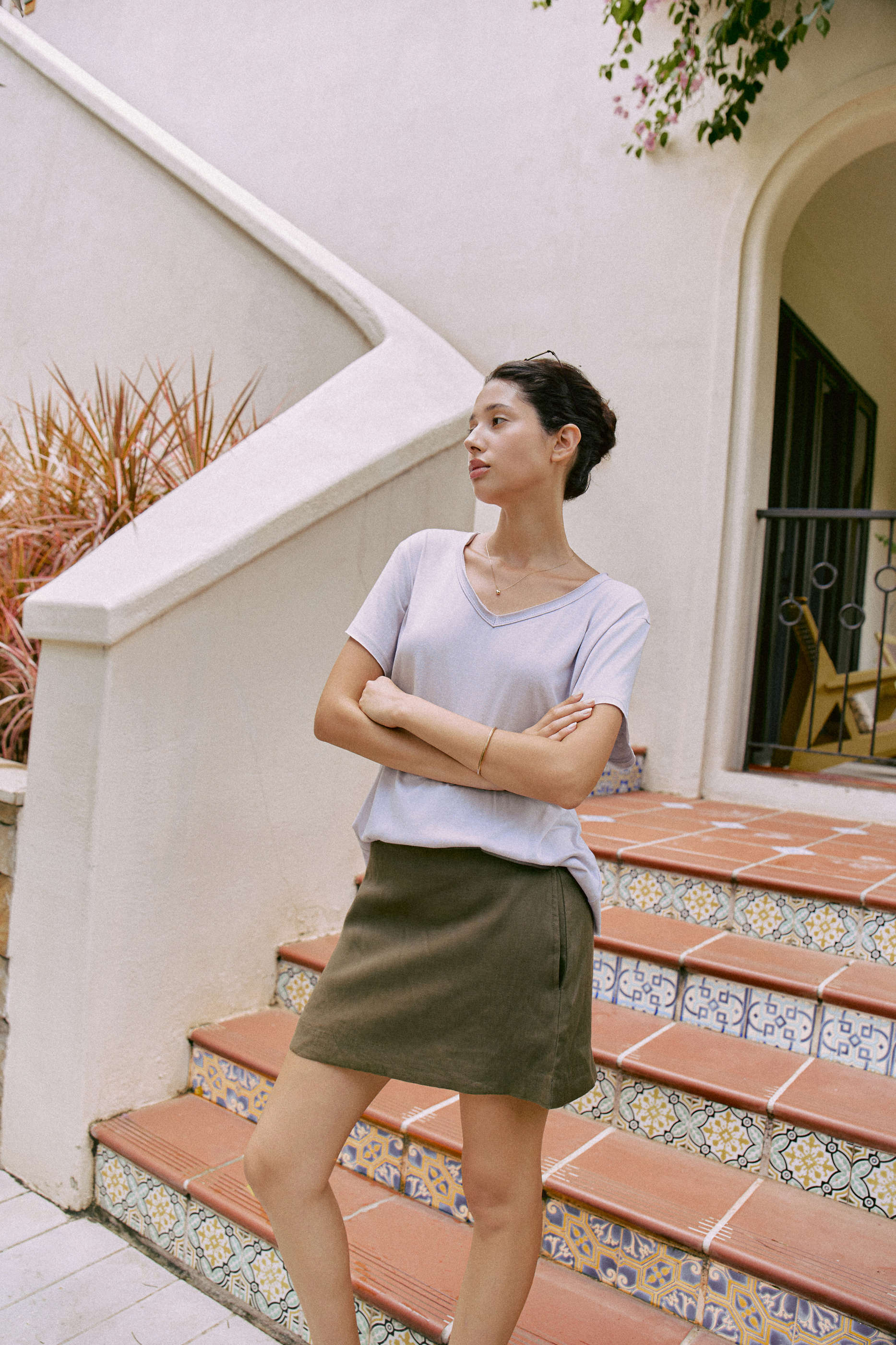 Aurelia Linen Mini Skirt (62045990_Chân váy ngắn nữ có quần đùi lót bên trong, từ vải dệt thoi)