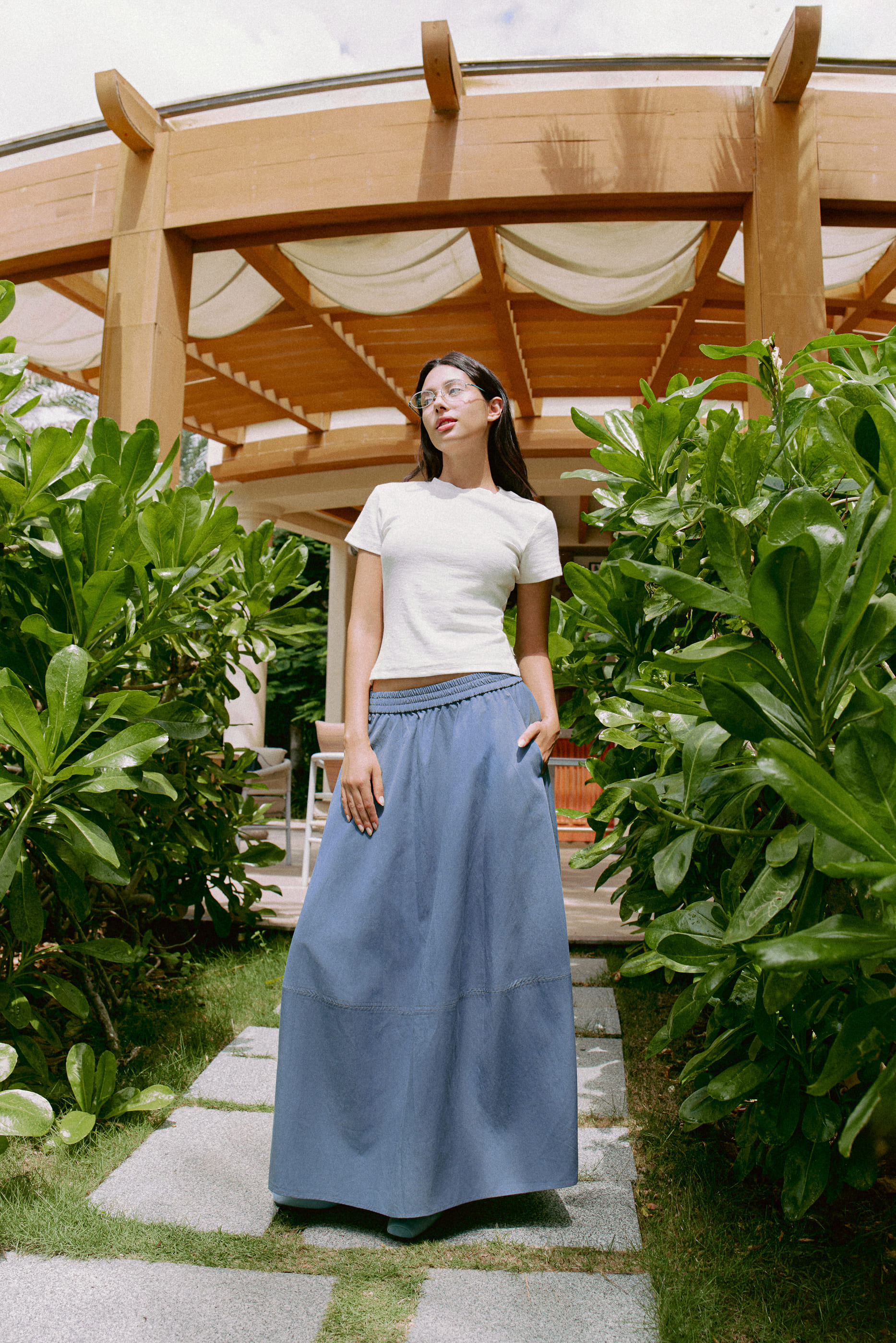 Camille Midi Skirt (62045290_Chân váy dài nữ dáng chữ A xòe rộng, từ vải dệt thoi)