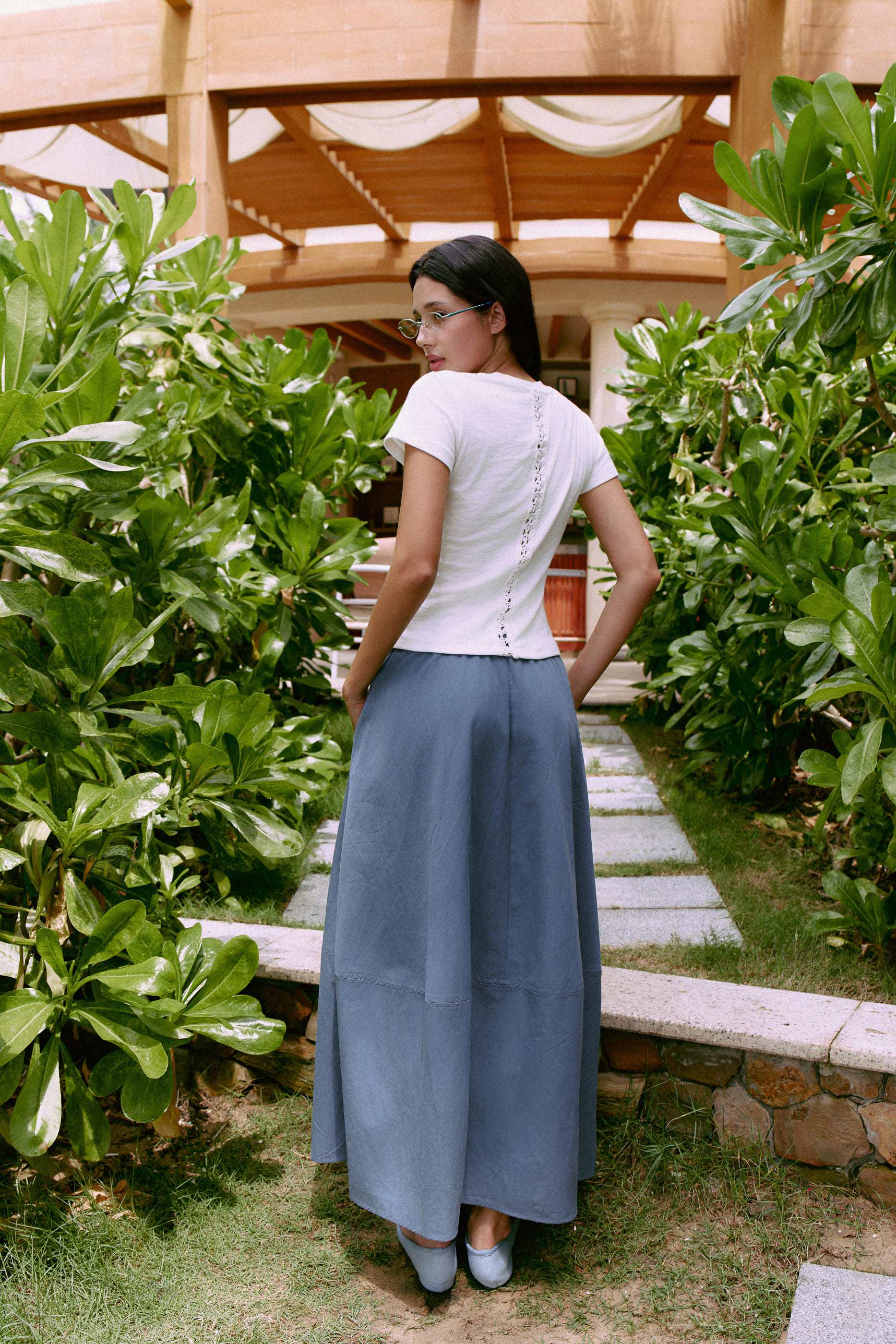 Camille Midi Skirt (62045290_Chân váy dài nữ dáng chữ A xòe rộng, từ vải dệt thoi)