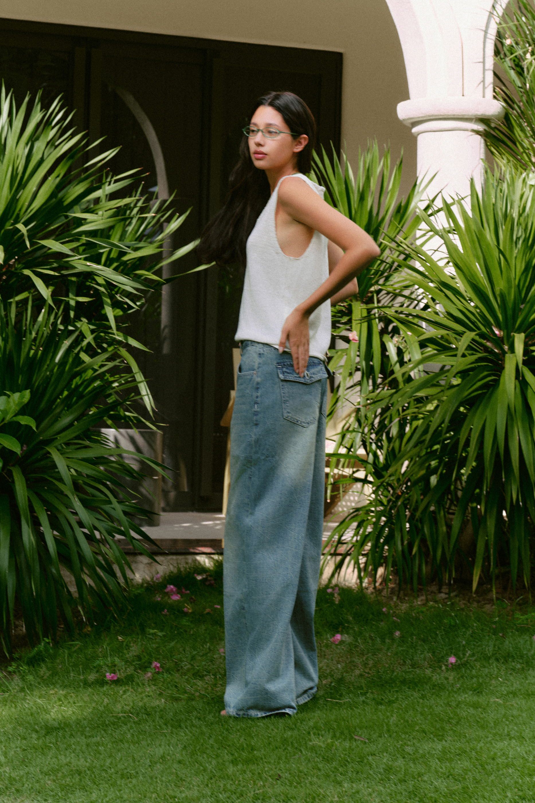Jaded Wide Leg Jeans (62046200_Quần bò dài nữ ống suông,họa tiết vân nhẹ, vải dệt thoi)