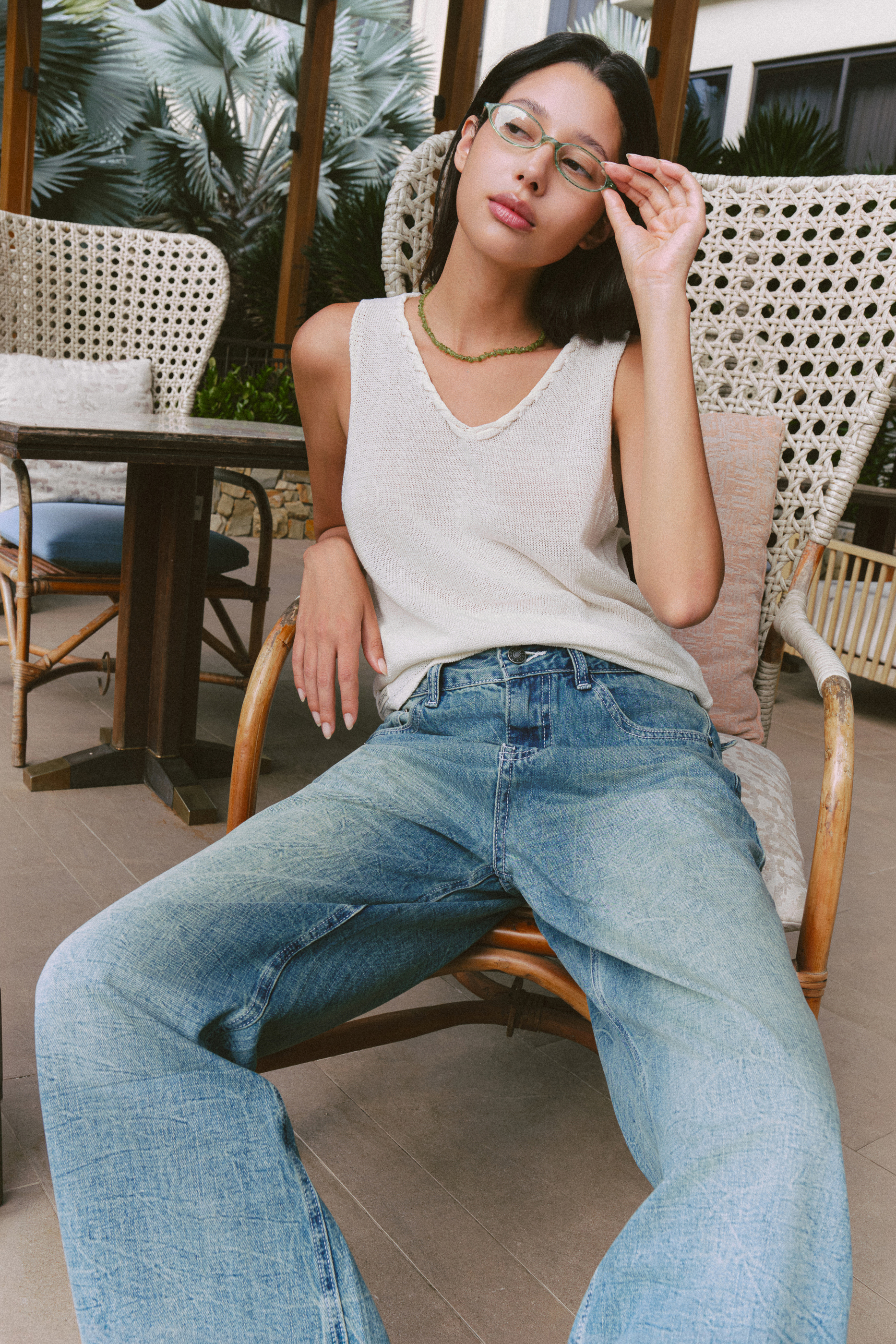 Jaded Wide Leg Jeans (62046200_Quần bò dài nữ ống suông,họa tiết vân nhẹ, vải dệt thoi)