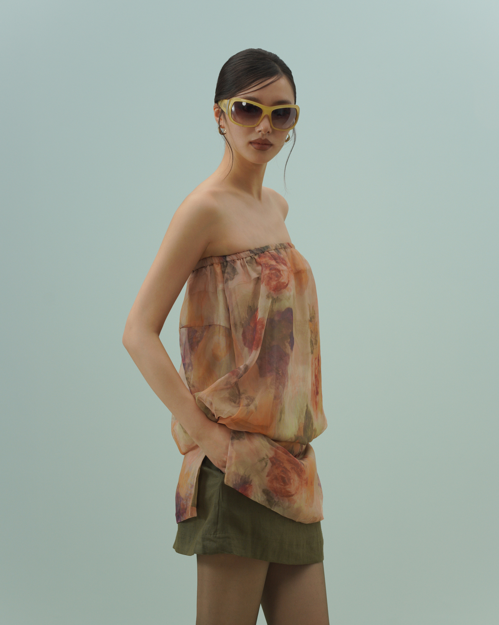 Jetta Printed Tube Top (62064000_Áo nữ kiểu, dáng quây có cúc cài lệch hông, bằng vải dệt thoi)