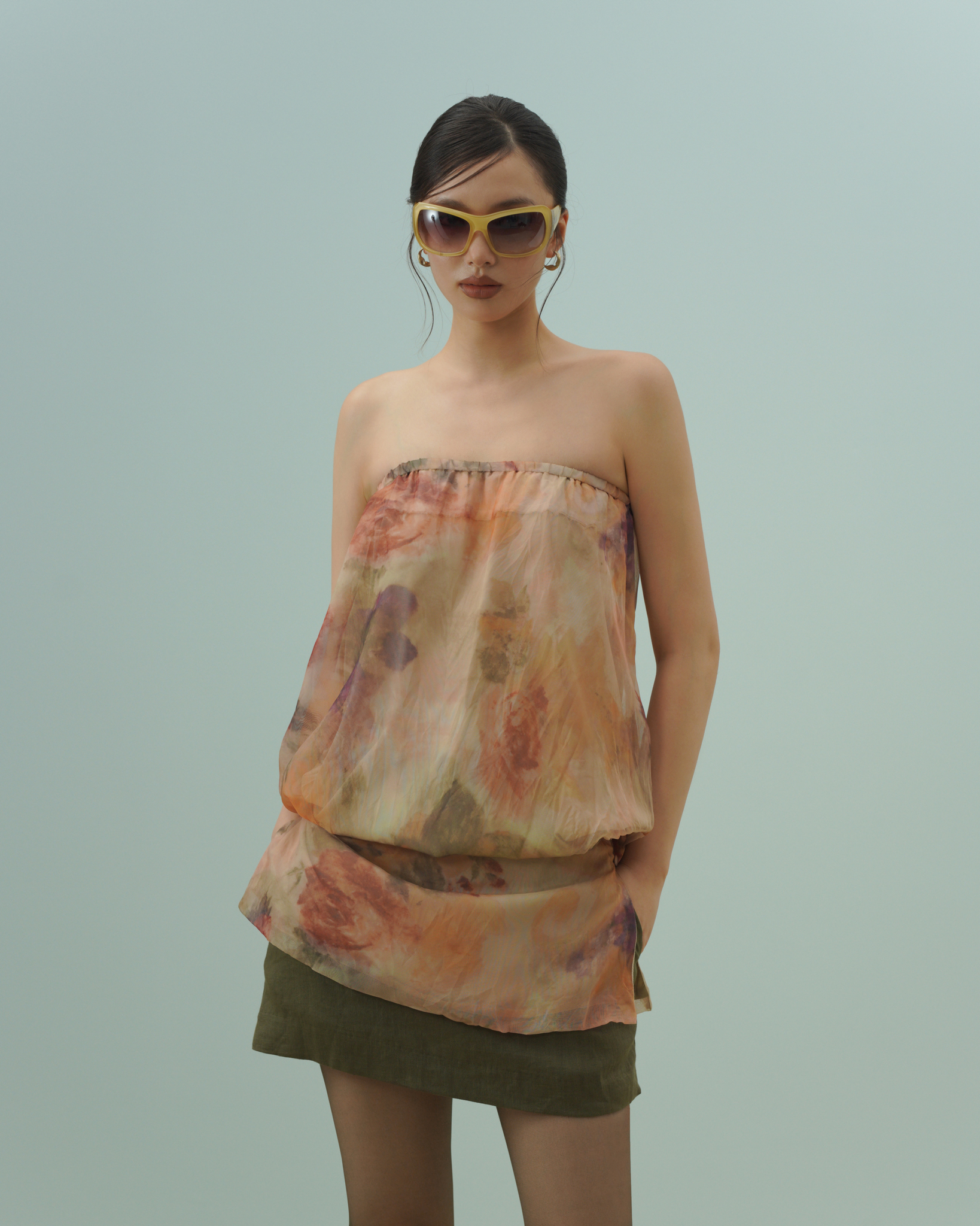 Jetta Printed Tube Top (62064000_Áo nữ kiểu, dáng quây có cúc cài lệch hông, bằng vải dệt thoi)