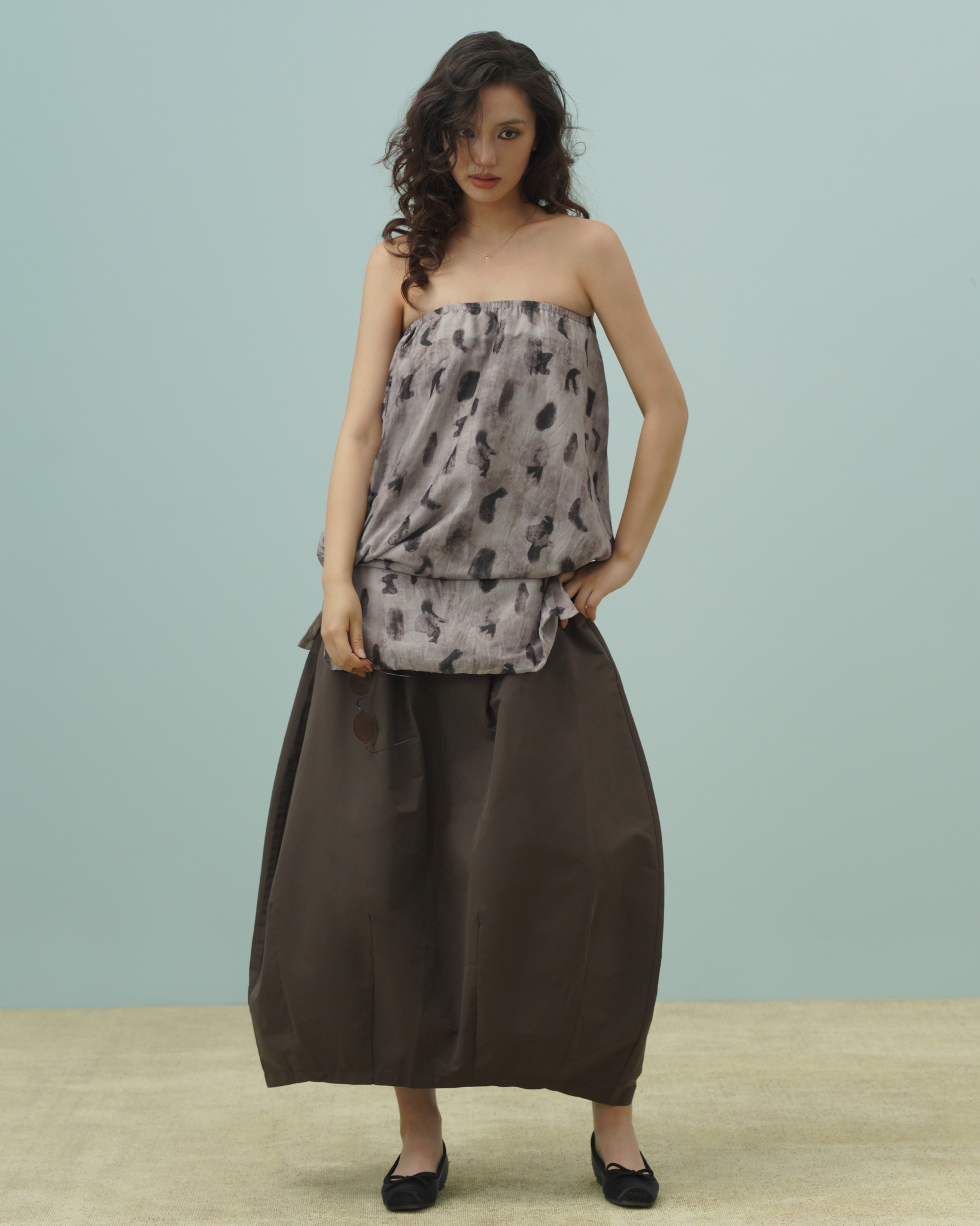 Jetta Printed Tube Top (62064000_Áo nữ kiểu, dáng quây có cúc cài lệch hông, bằng vải dệt thoi)