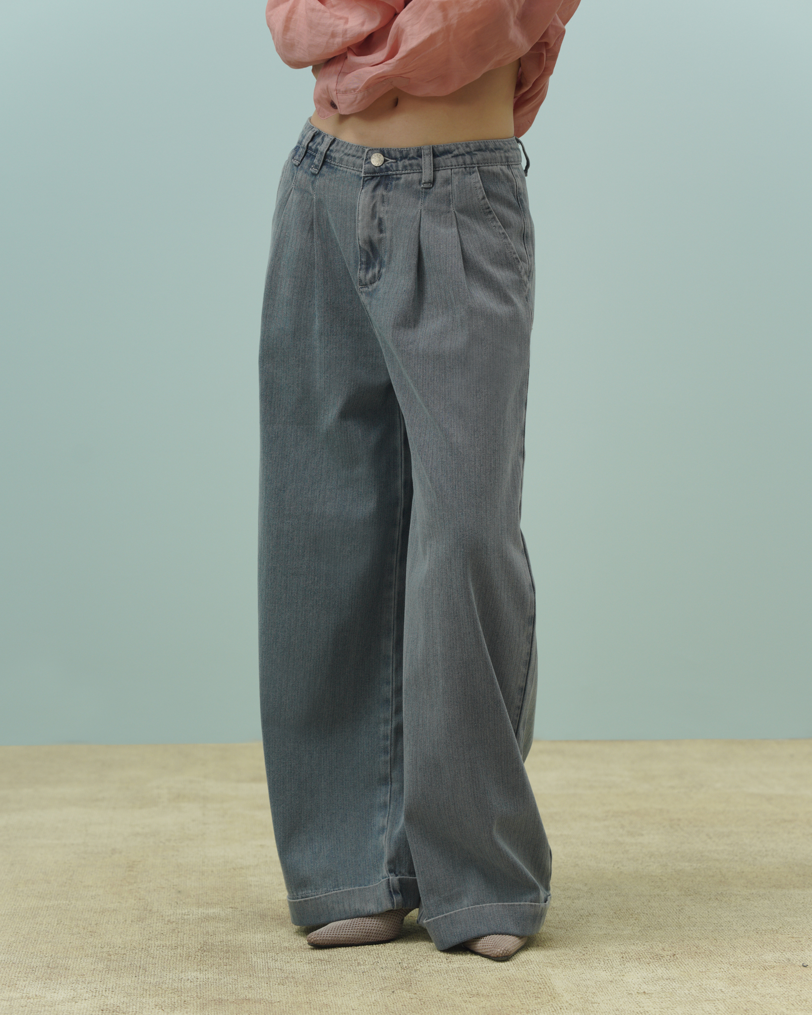 Melbon Jeans (62046200_Quần bò dài nữ ống suông, gấp gấu, vải dệt thoi)