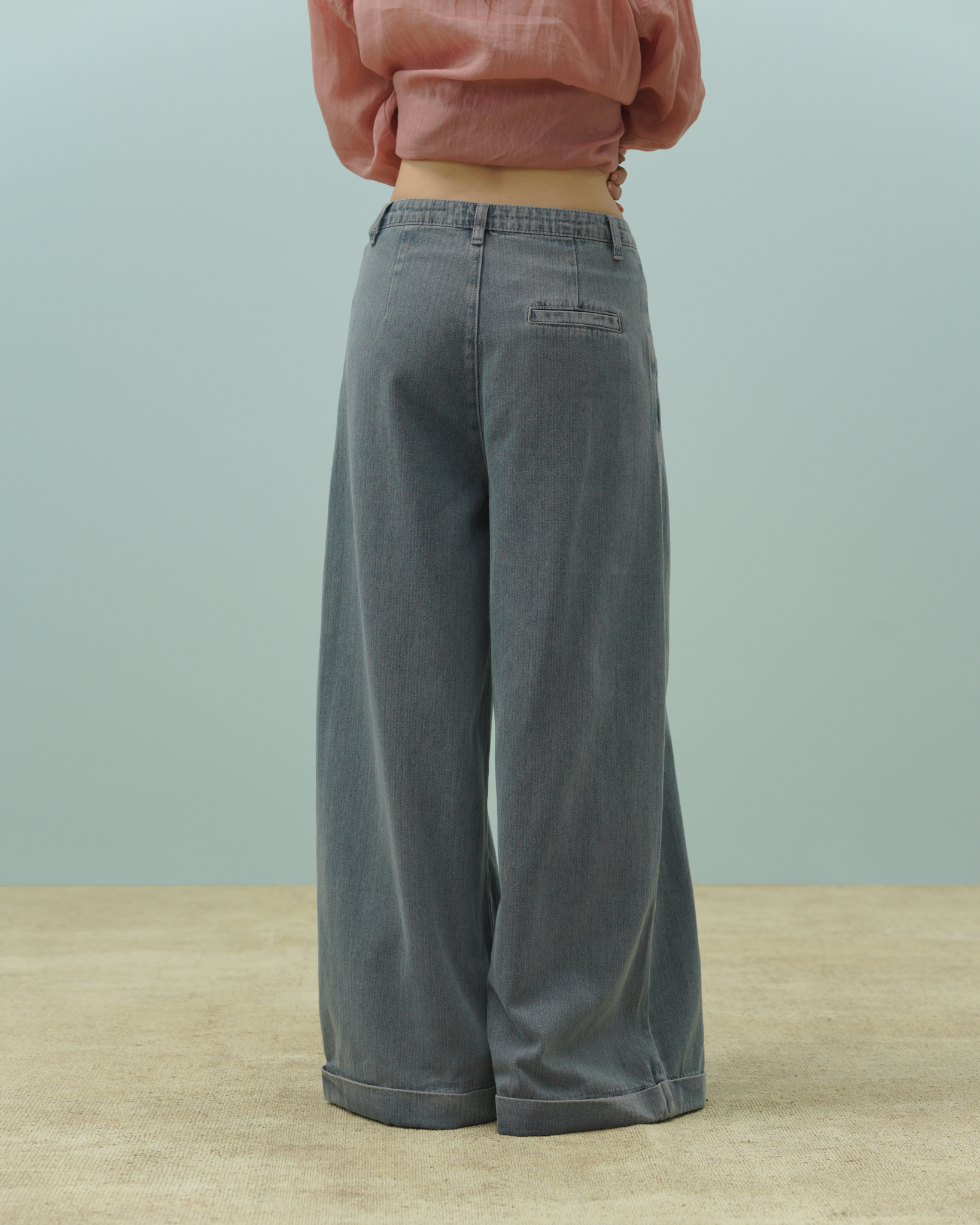Melbon Jeans (62046200_Quần bò dài nữ ống suông, gấp gấu, vải dệt thoi)