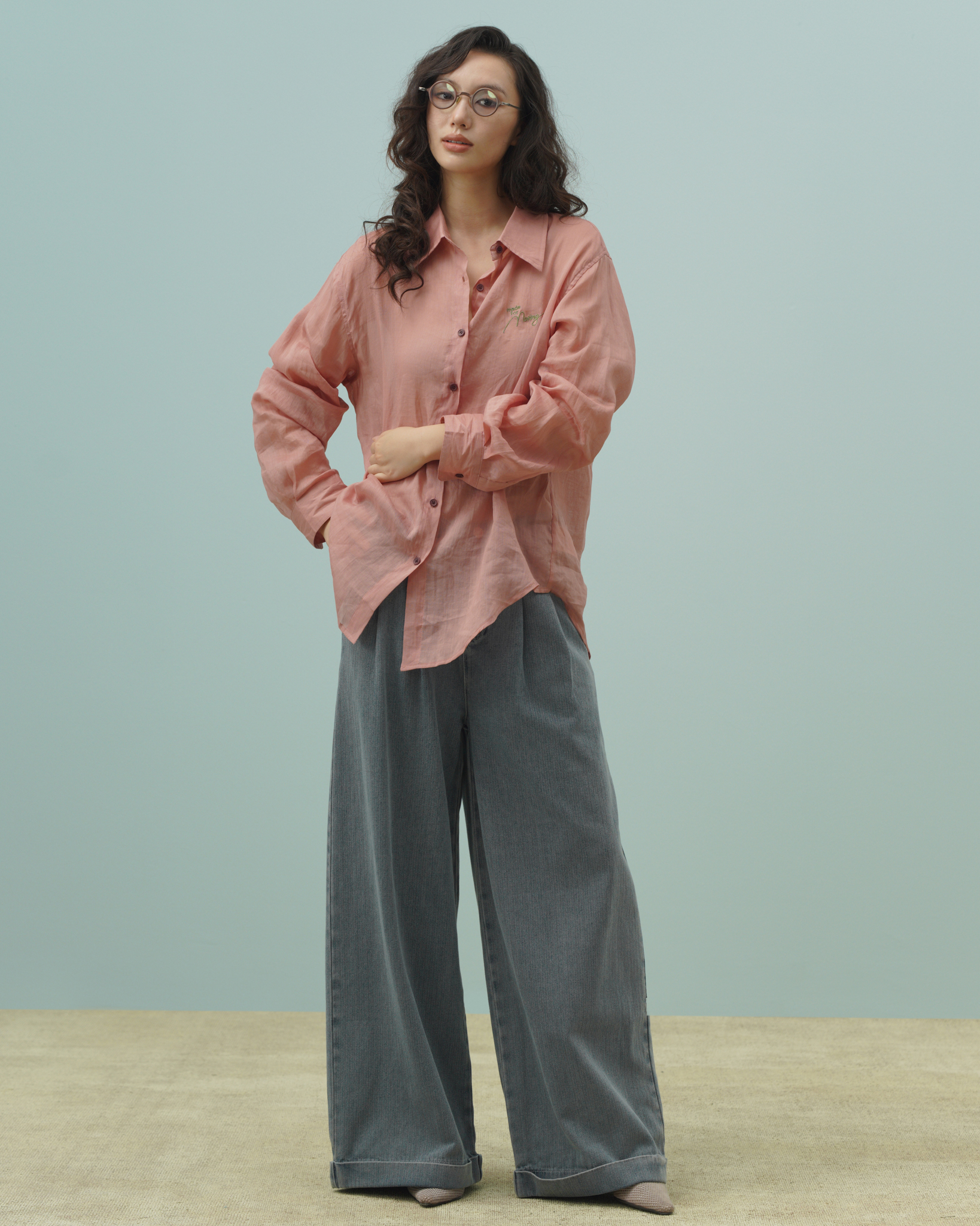 Melbon Jeans (62046200_Quần bò dài nữ ống suông, gấp gấu, vải dệt thoi)