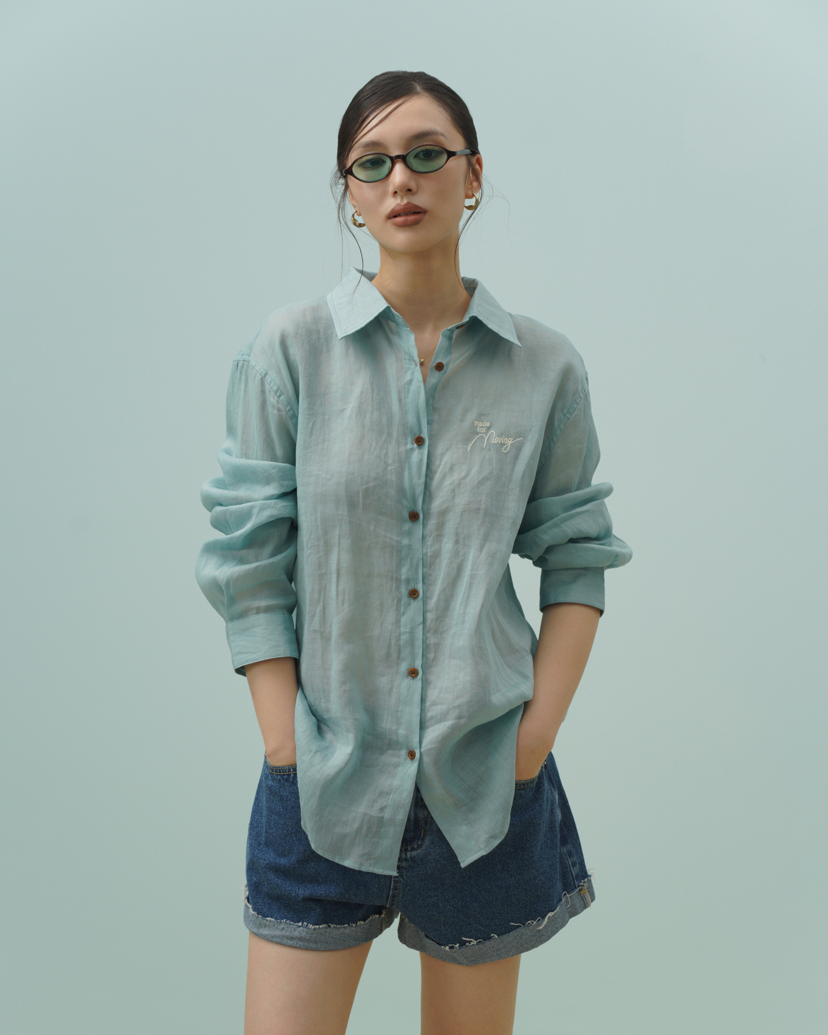 Palamo Ramie Shirt (62069000_Áo sơ mi nữ dài tay dáng suông, từ vải dệt thoi)