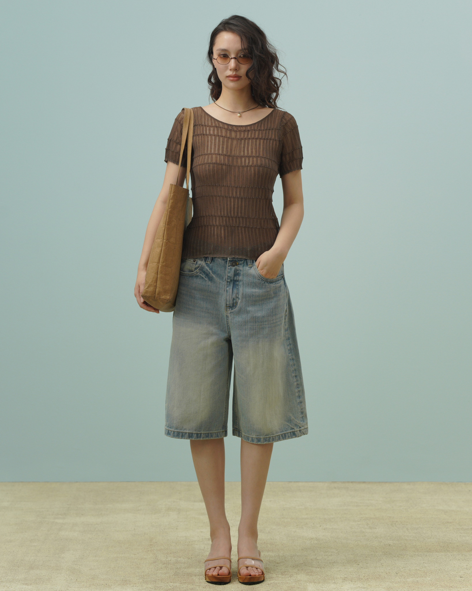 Ruelle Knit Top (61099030_Áo thun nữ ngắn tay dáng cơ bản, từ vải dệt kim)