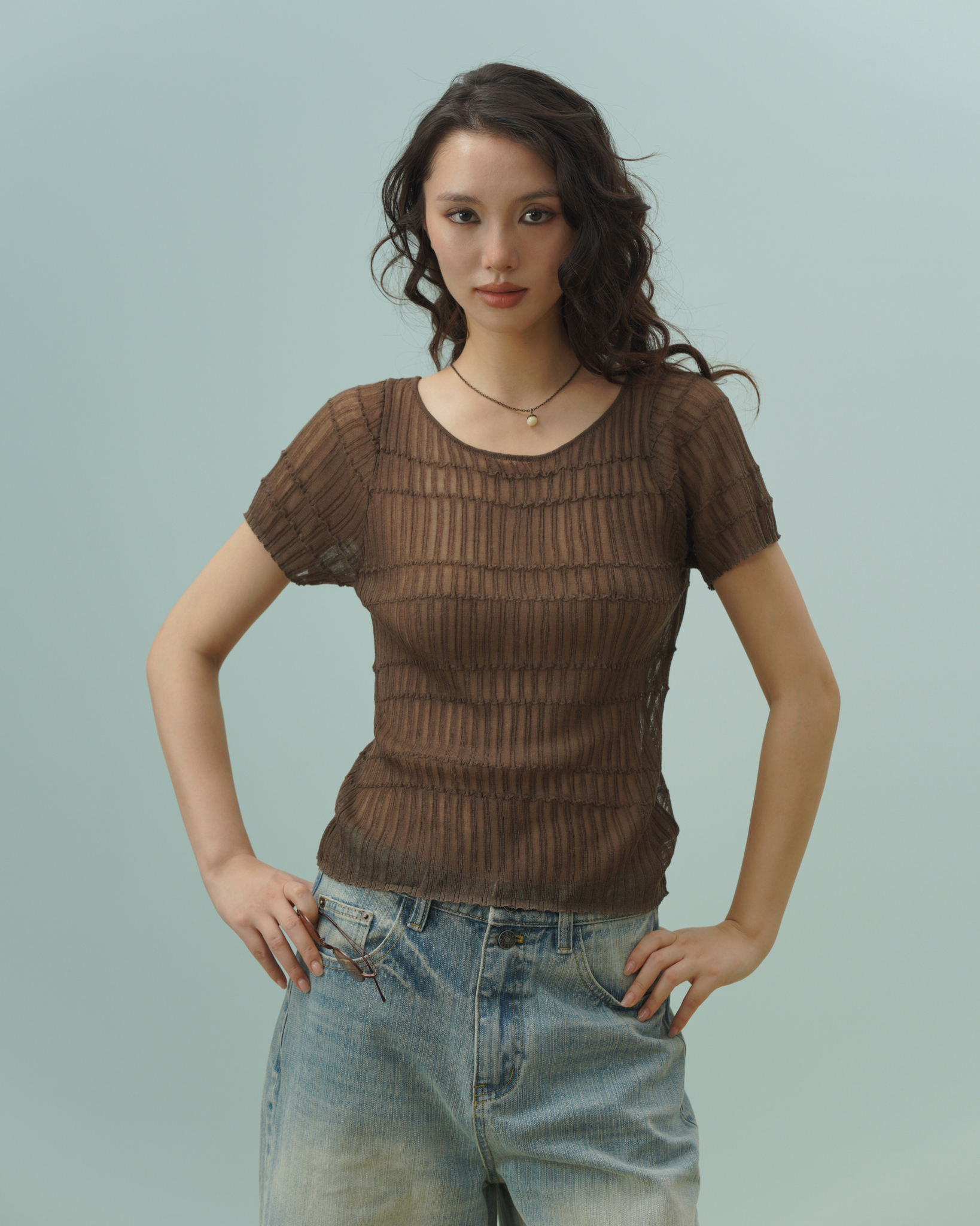 Ruelle Knit Top (61099030_Áo thun nữ ngắn tay dáng cơ bản, từ vải dệt kim)