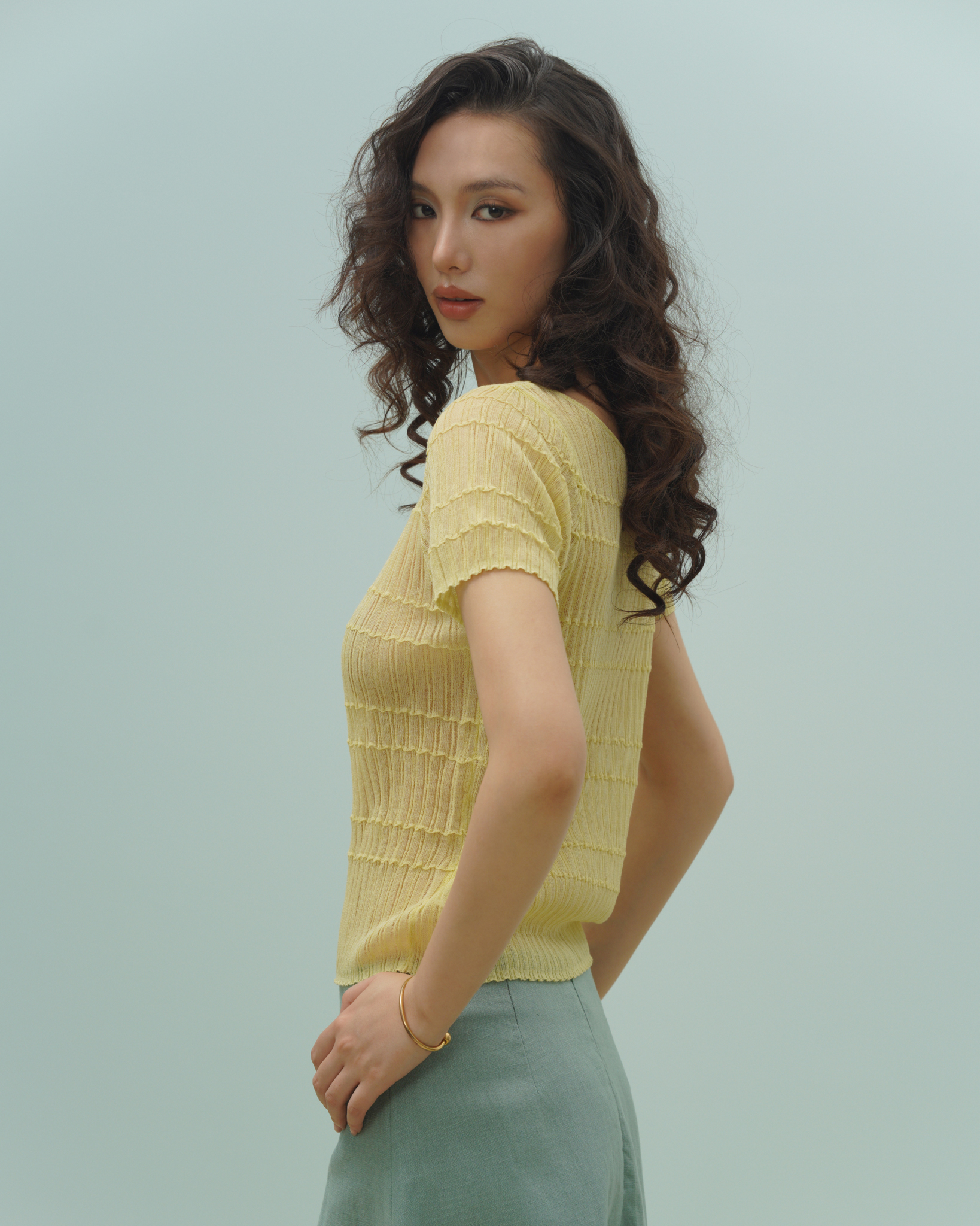 Ruelle Knit Top (61099030_Áo thun nữ ngắn tay dáng cơ bản, từ vải dệt kim)