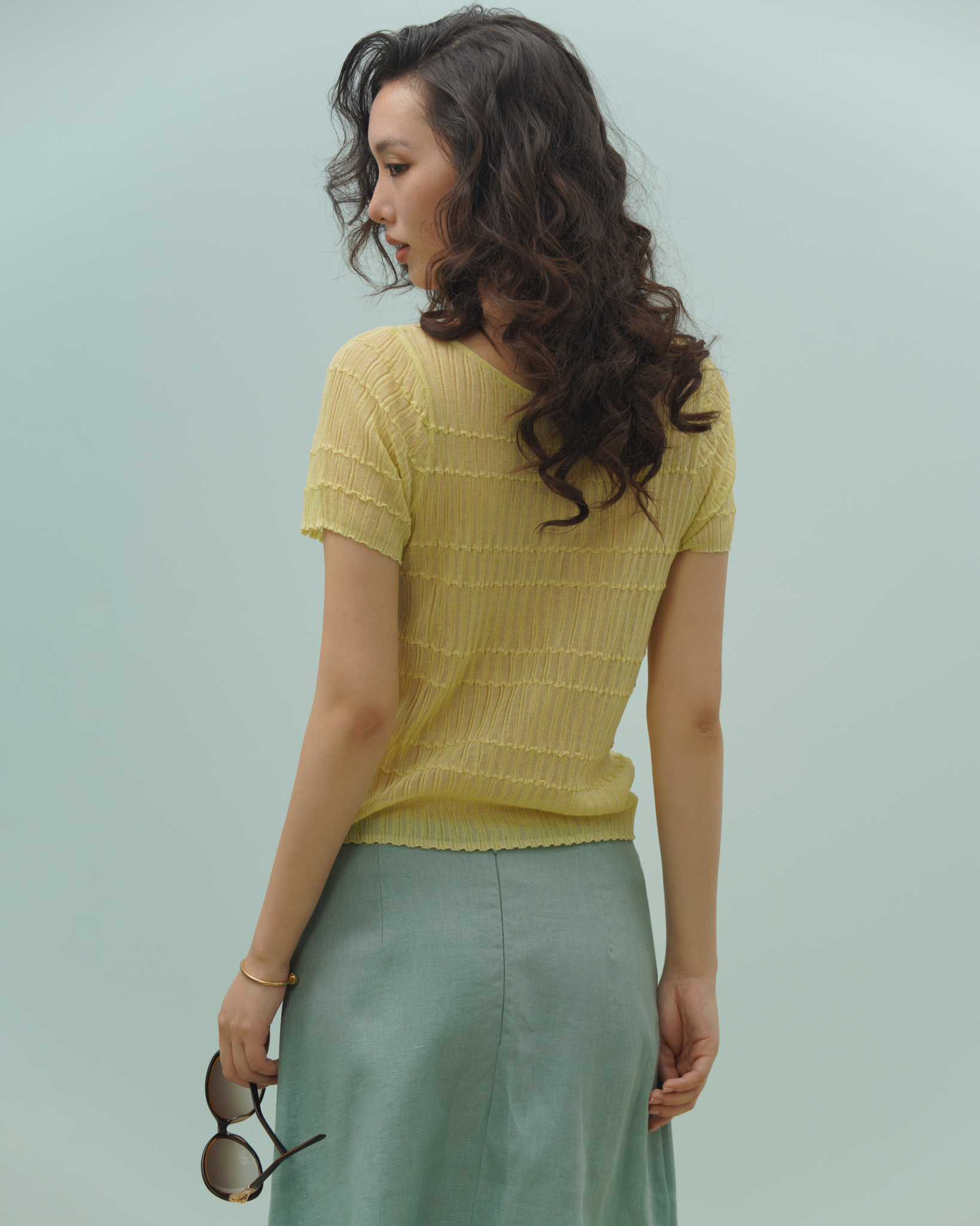 Ruelle Knit Top (61099030_Áo thun nữ ngắn tay dáng cơ bản, từ vải dệt kim)