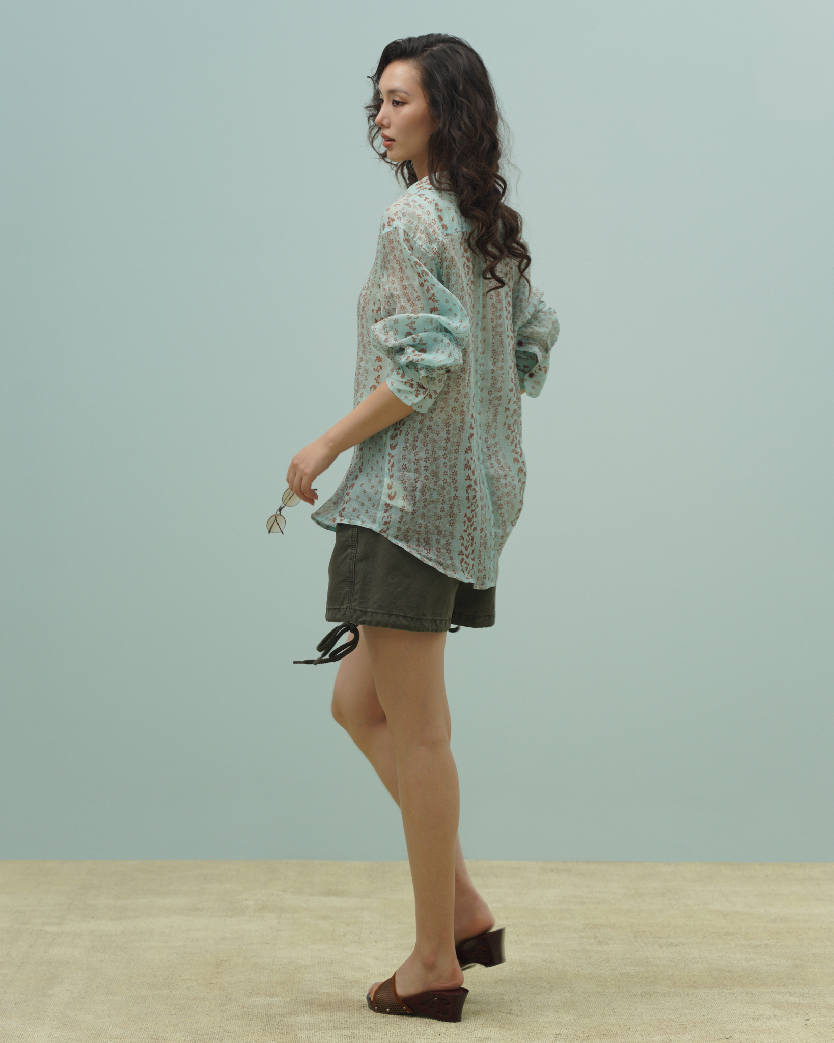 Sylvie Ramie Shirt (62069000_Áo sơ mi nữ dài tay, in hoạ tiết hoa, bằng vải dệt thoi)