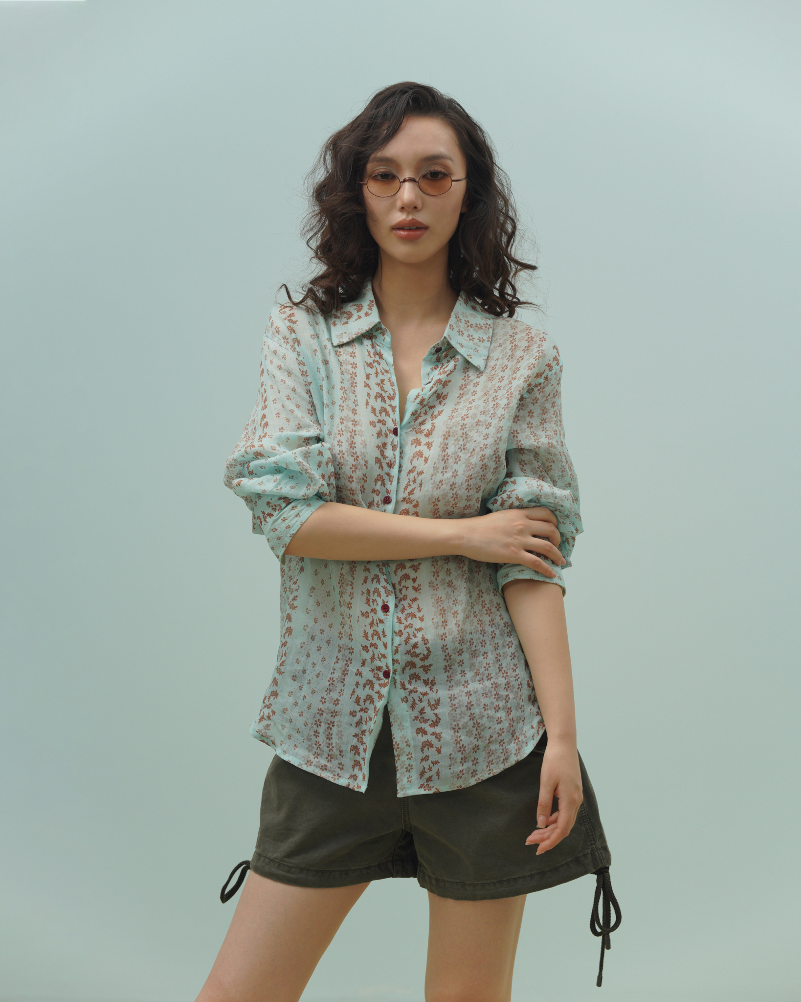 Sylvie Ramie Shirt (62069000_Áo sơ mi nữ dài tay, in hoạ tiết hoa, bằng vải dệt thoi)