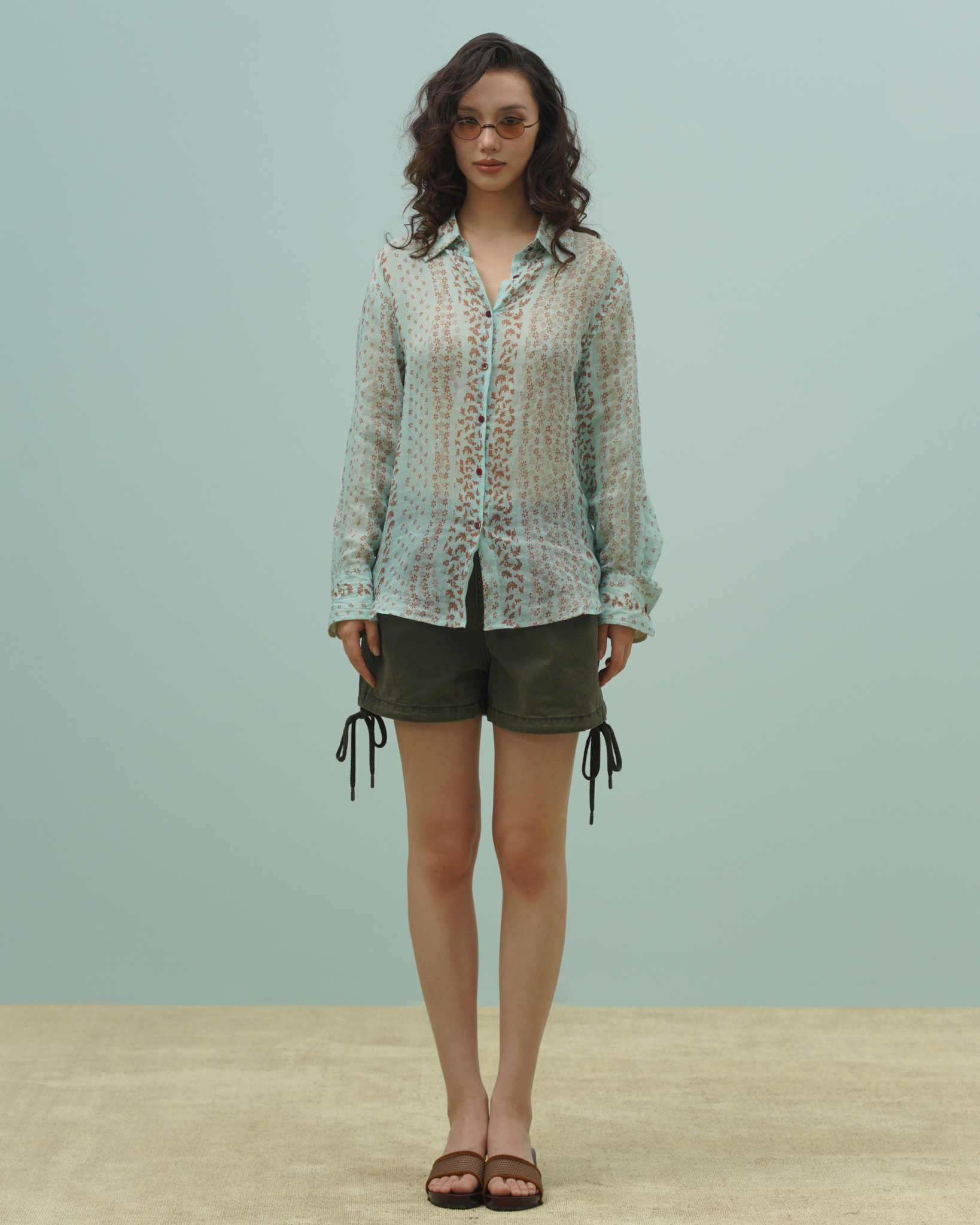Sylvie Ramie Shirt (62069000_Áo sơ mi nữ dài tay, in hoạ tiết hoa, bằng vải dệt thoi)