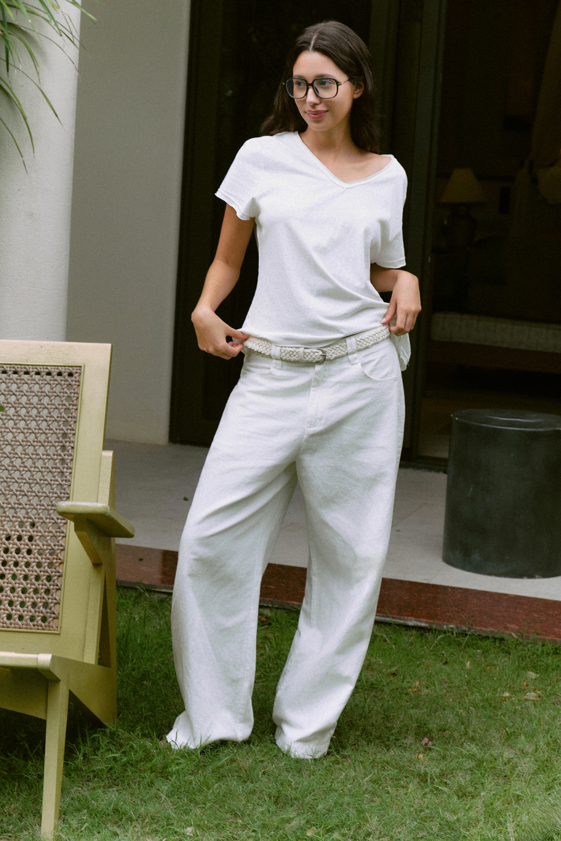 Tobacco Linen Pants (belt) (62046200_Quần dài nữ ống suông bằng vải dệt thoi, Cotton & Linen)