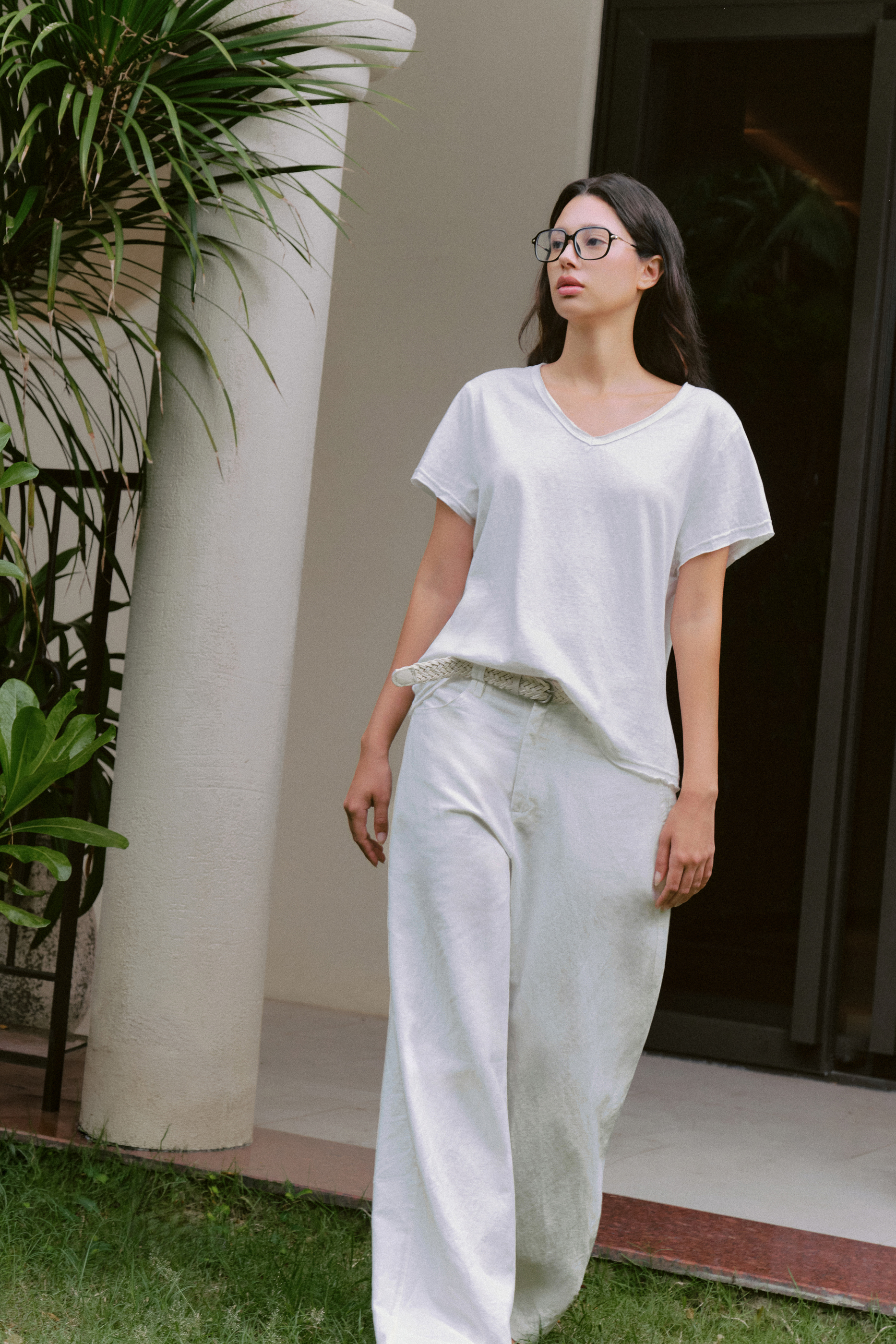 Tobacco Linen Pants (belt) (62046200_Quần dài nữ ống suông bằng vải dệt thoi, Cotton & Linen)