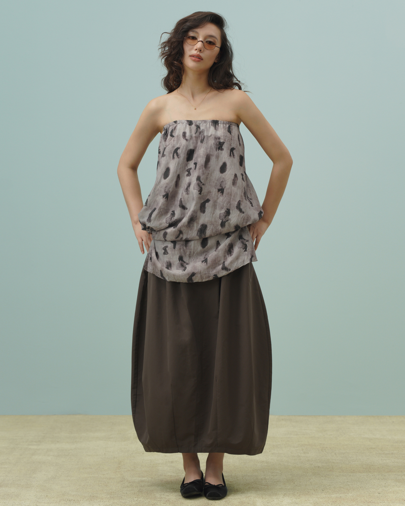 Umber Barrel Skirt (62045290_Chân váy dài nữ dáng bồng, bằng vải dệt thoi)
