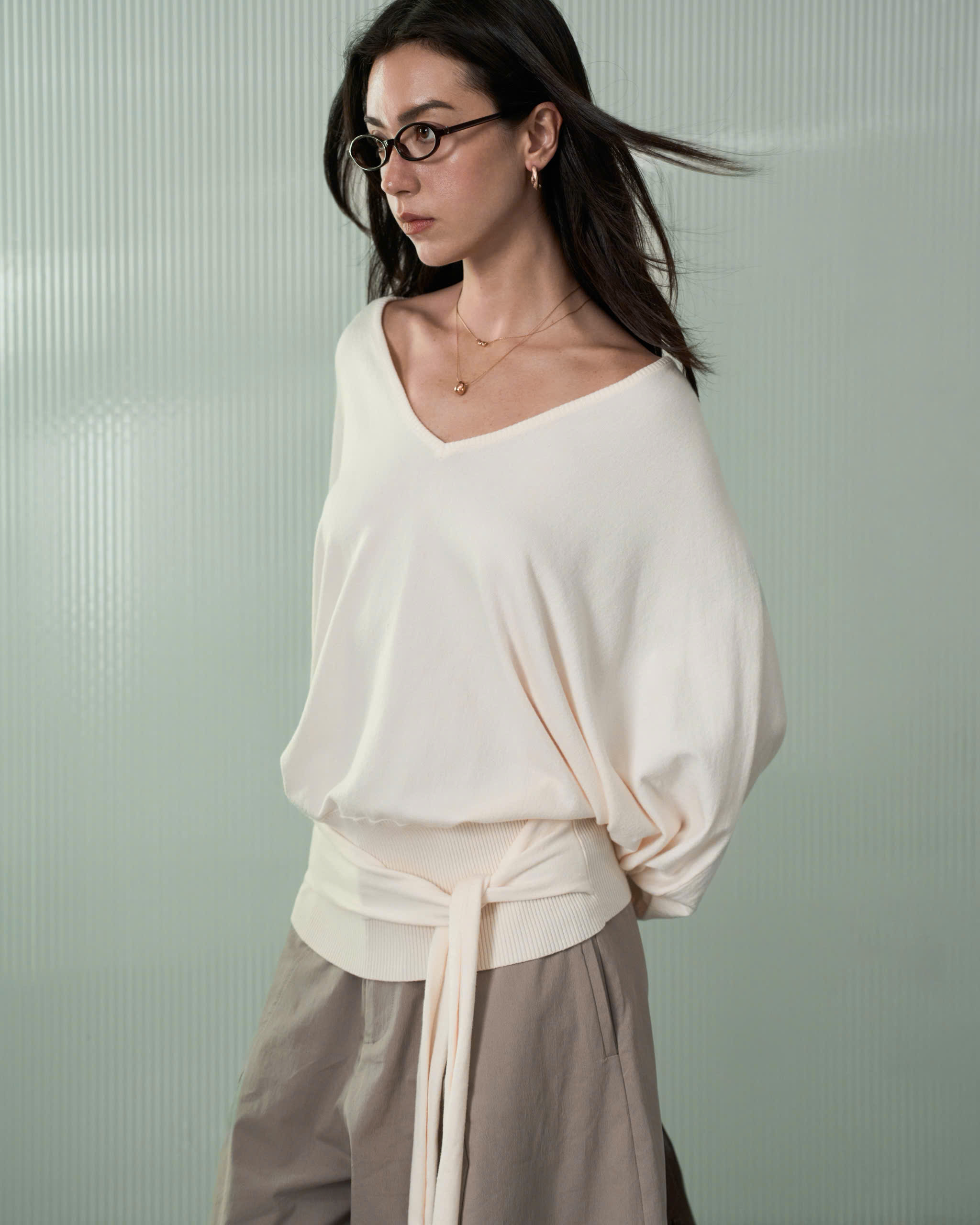 V-neck knit top