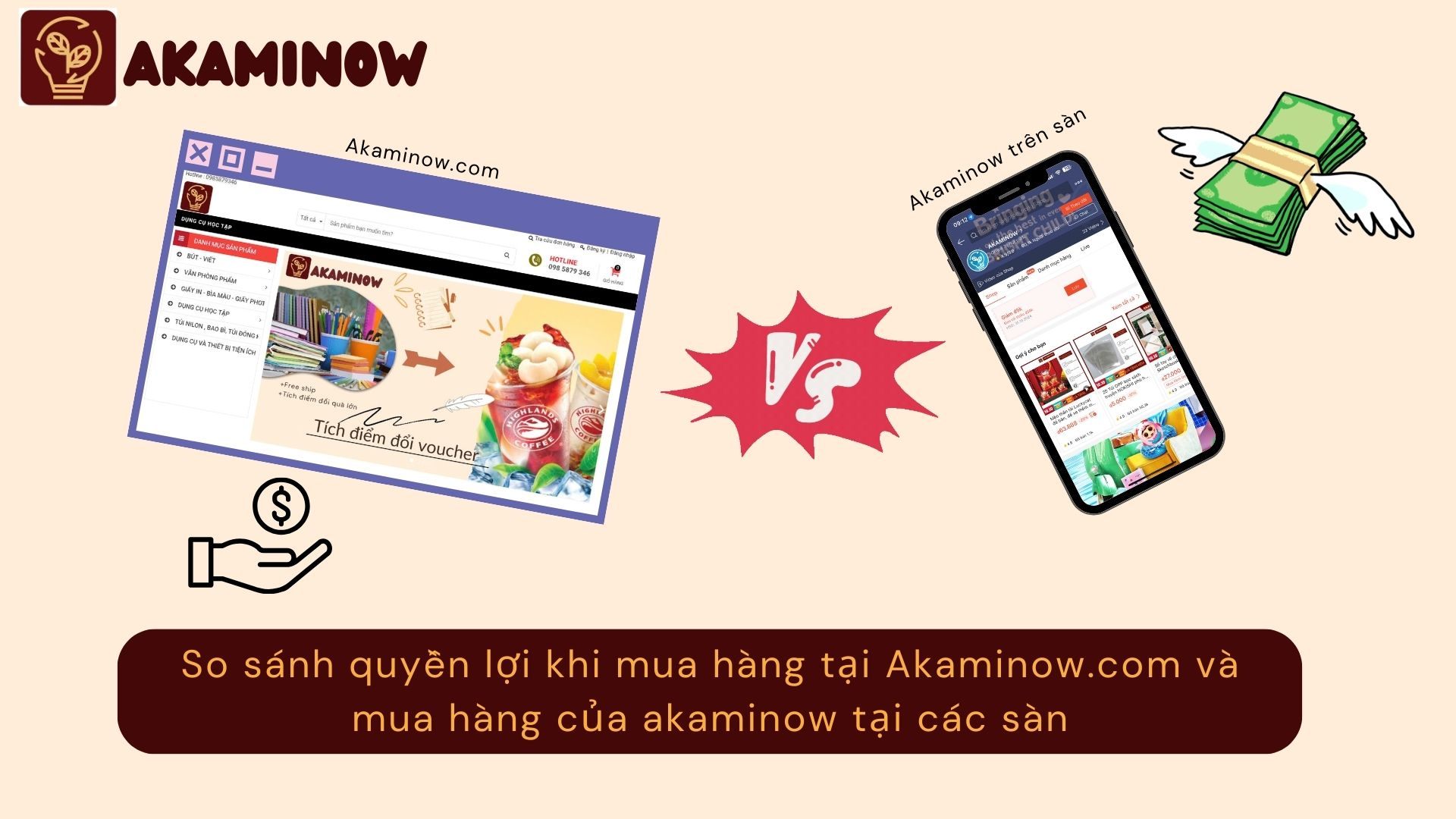 So sánh quyền lợi khi mua hàng tại Akaminow.com và mua hàng của akminow tại các sàn