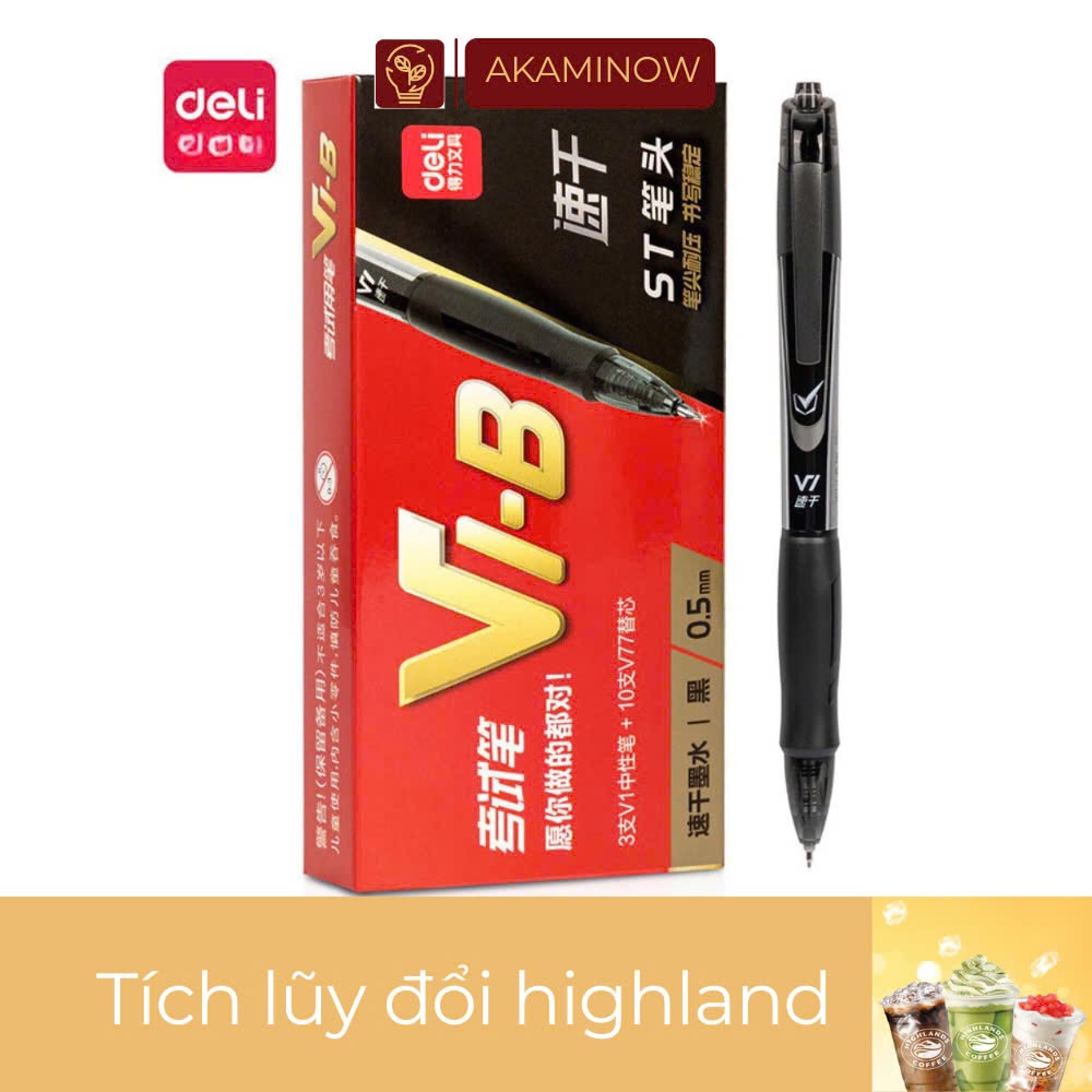 Bút gel Deli V1 ngòi ST 0,5mm mực đen viết trơn êm mực nhanh khô.