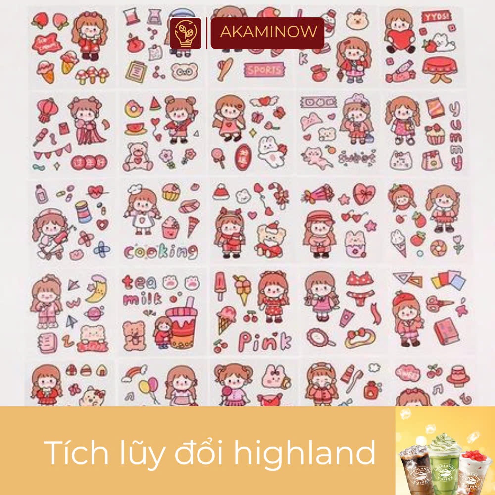 Túi set 25 tờ sticker trong suốt trang trí bình nước, vở, bút, điện thoại chống thấm nước - M1