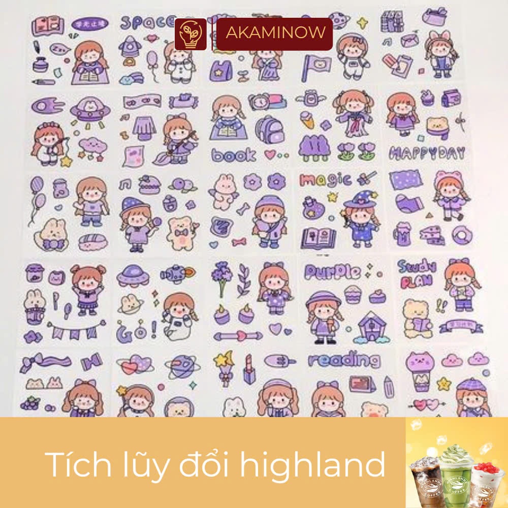 Túi set 25 tờ sticker trong suốt trang trí bình nước, vở, bút, điện thoại chống thấm nước - M3