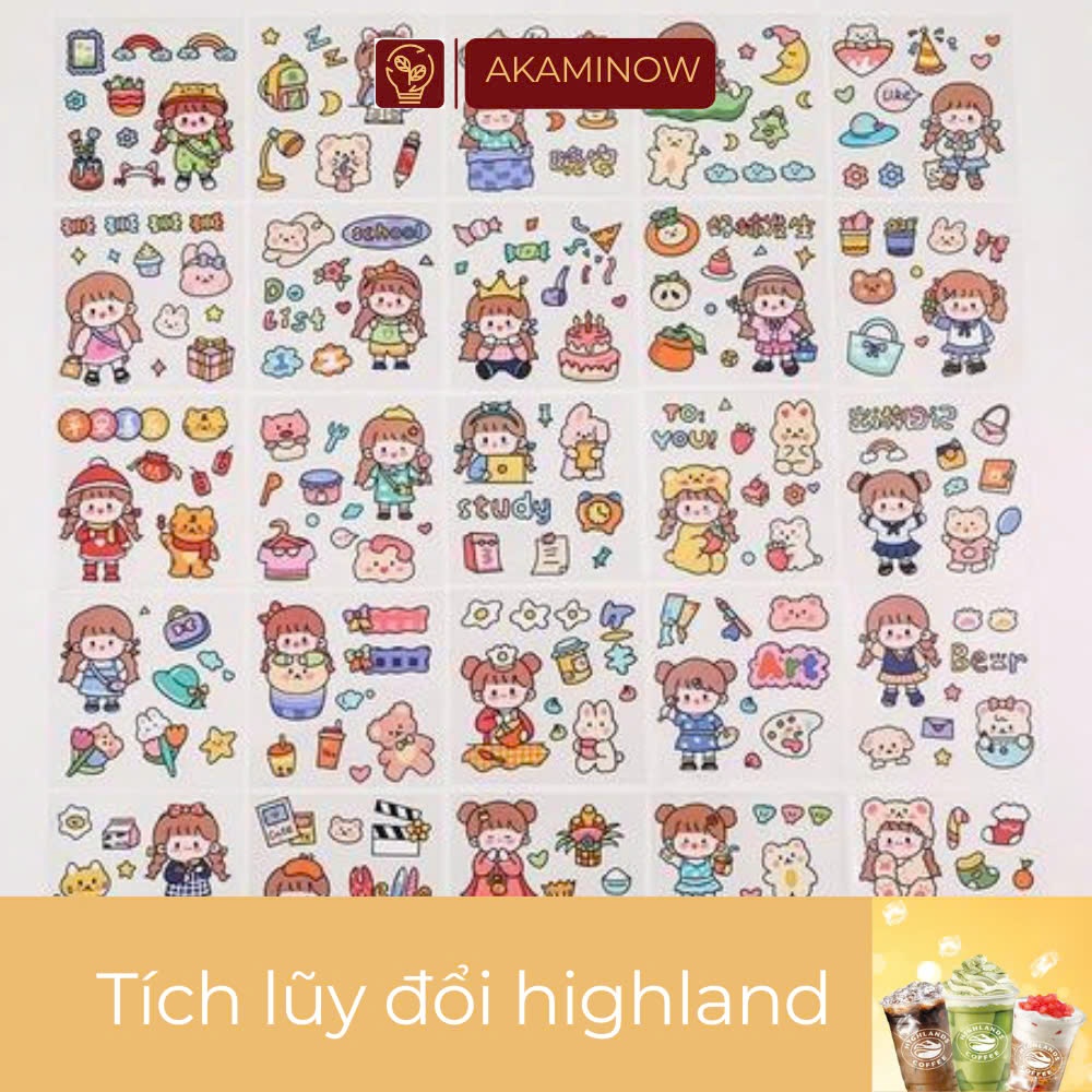 Túi set 25 tờ sticker trong suốt trang trí bình nước, vở, bút, điện thoại chống thấm nước - M4