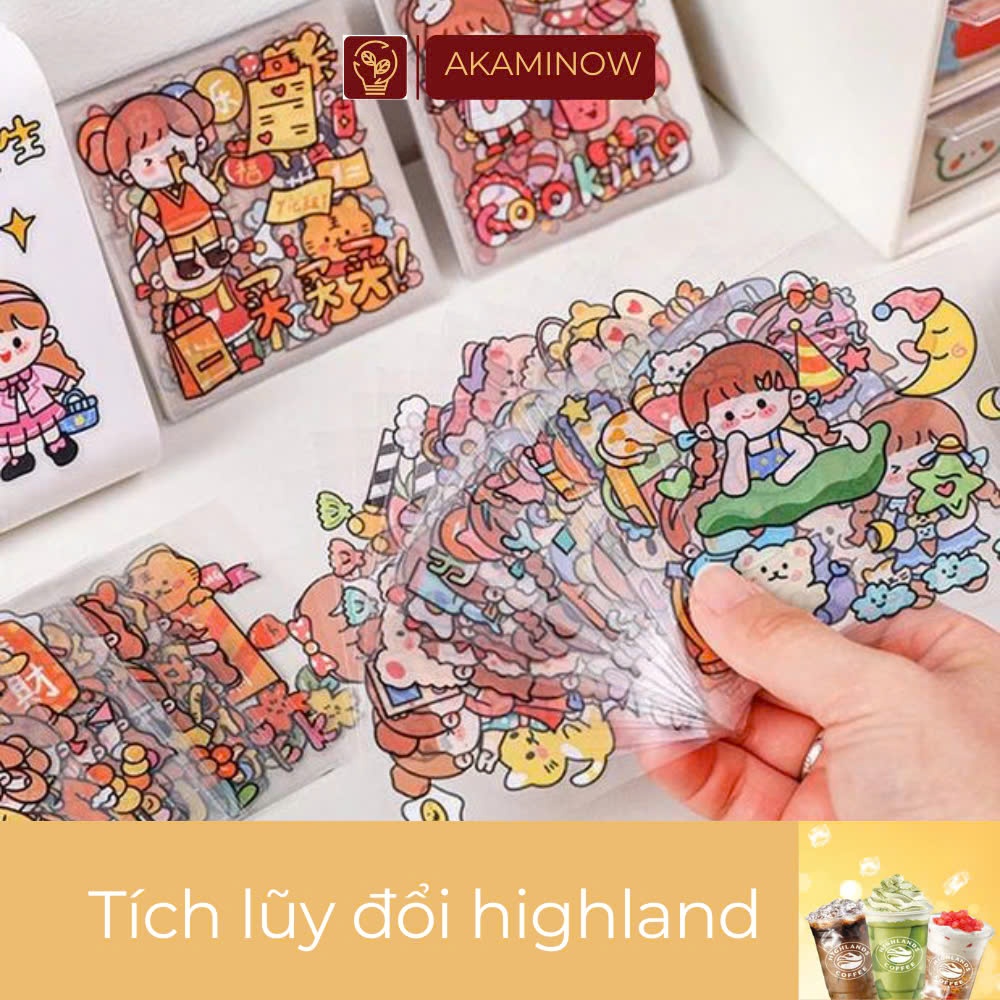 Túi set 25 tờ sticker trong suốt trang trí bình nước, vở, bút, điện thoại chống thấm nước