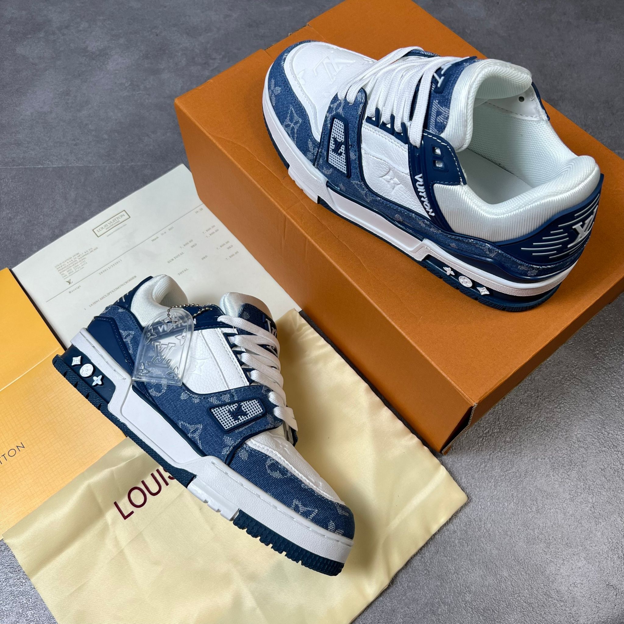 Louis Vuitton LV Trainer 1A9JGT Phối Màu Trắng Xanh (ORDER)