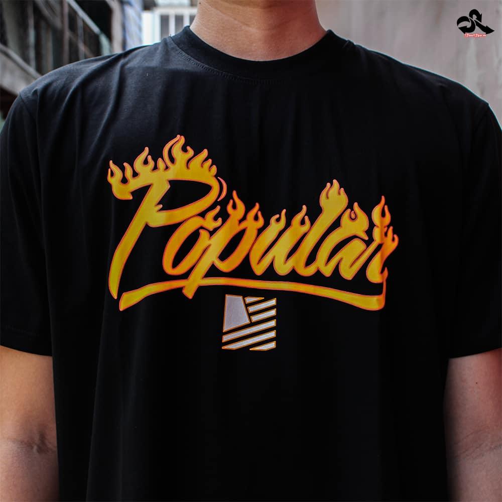 POPULAR DENAMD LOGO FIRE OVERSIZED T-SHIRT IN BLACK