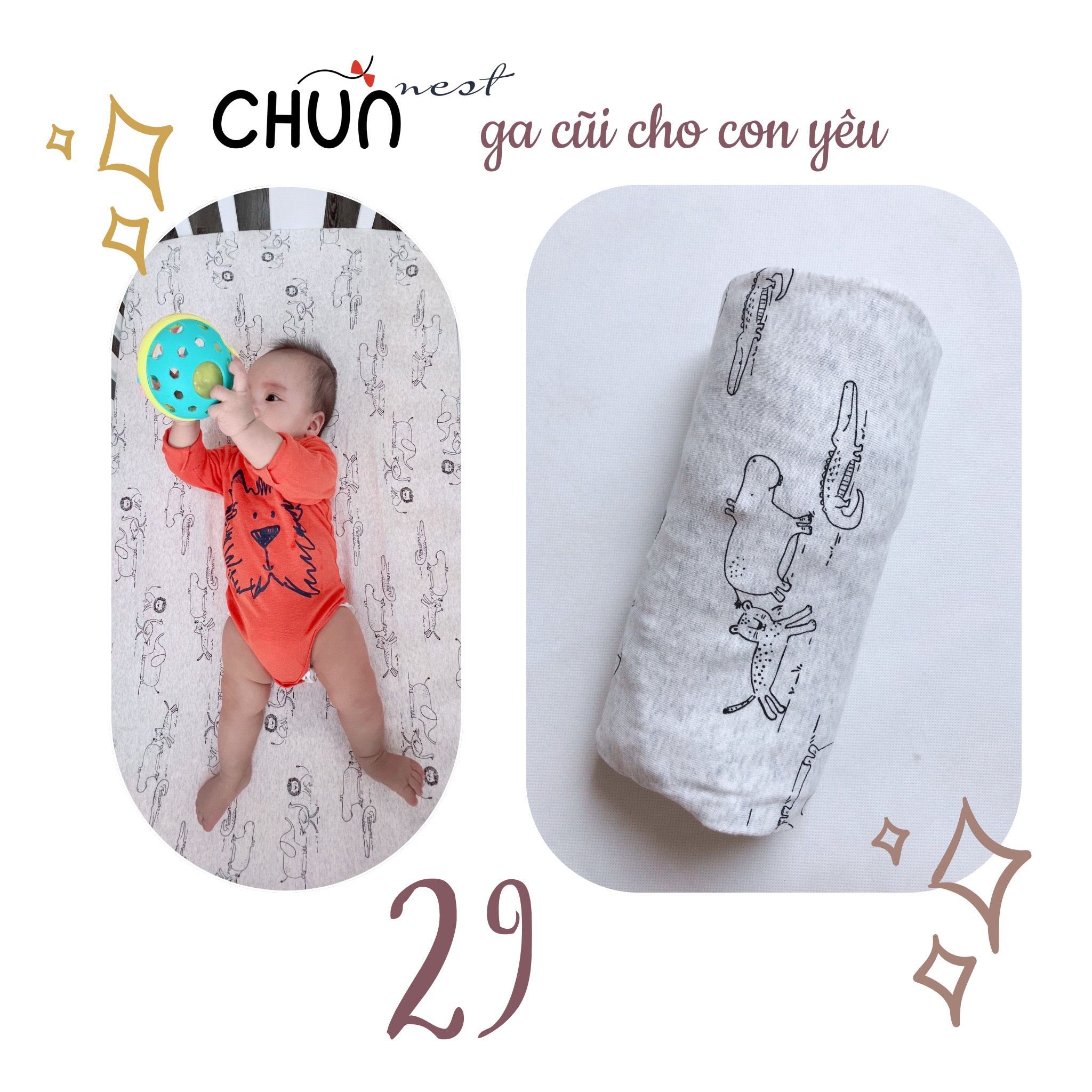 Ga cũi Chũn Nest - Mềm mịn, co giãn, thấm hút tốt cho bé yêu - 100% Chính Hãng Chũn Cocoon