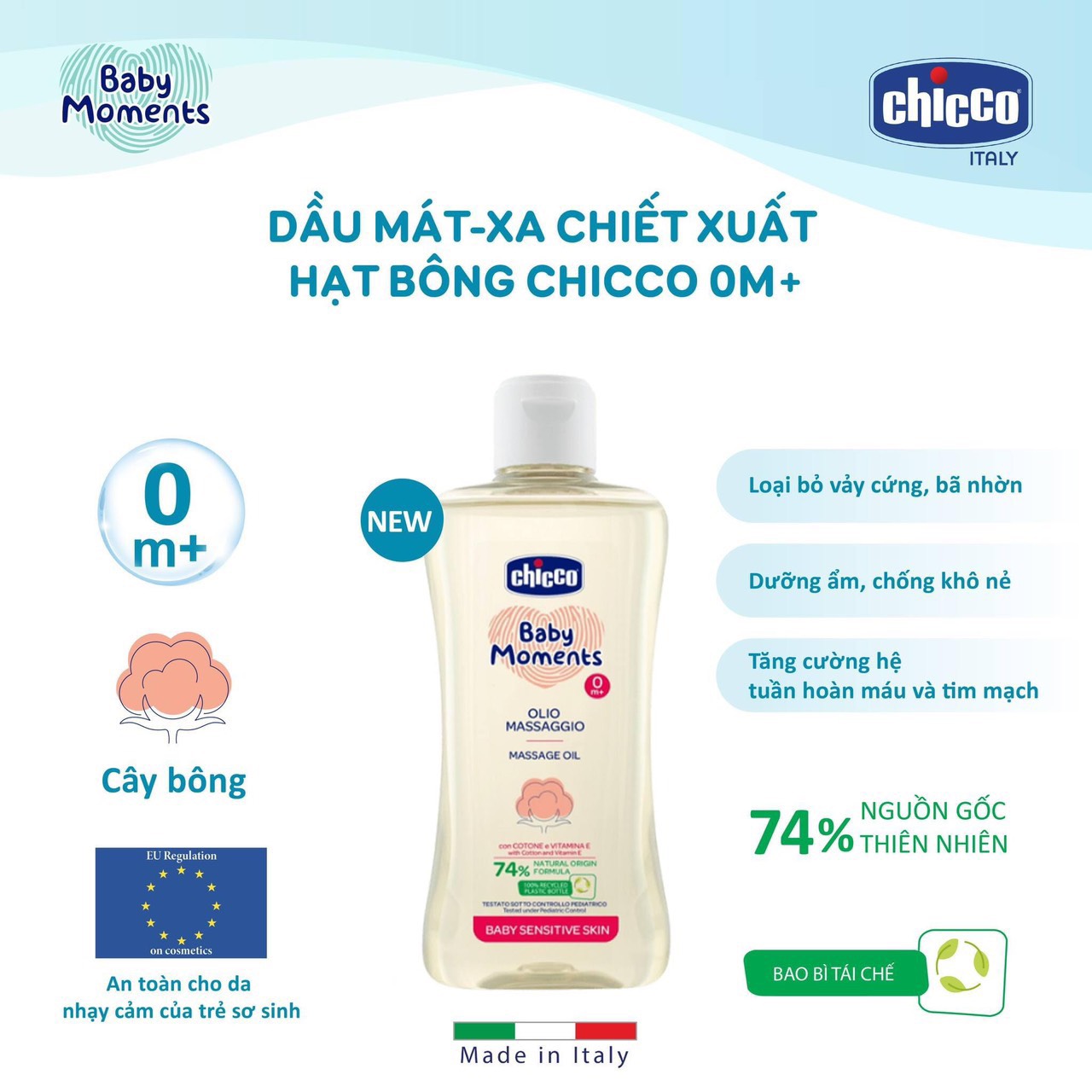 Dầu massage chiết xuất hạt bông Chicco 200ml