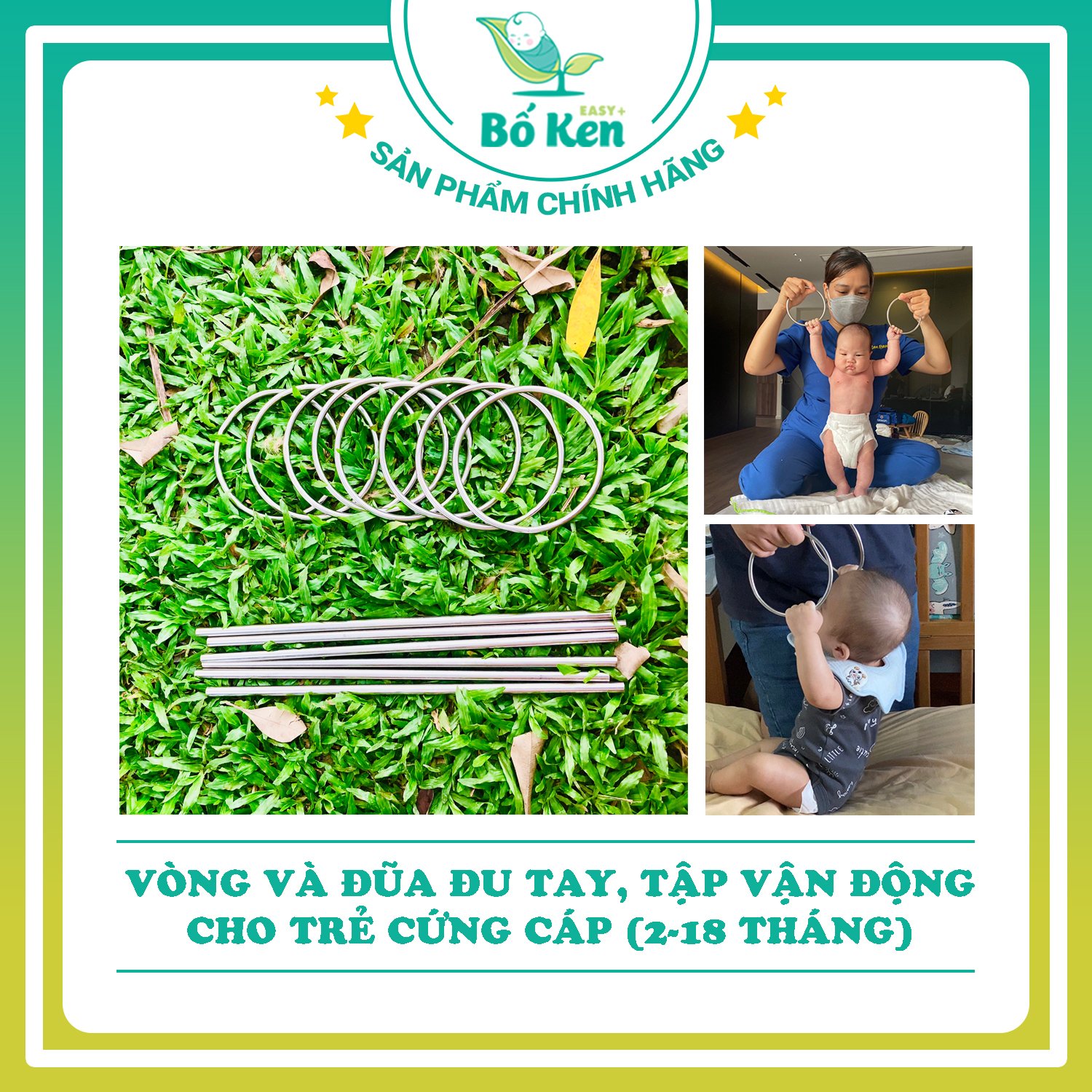 Bộ Vòng Tay Và Đũa Đu Inox Giúp Con Vận Động Tốt [Cho Bé Từ 2 - 18 Tháng]