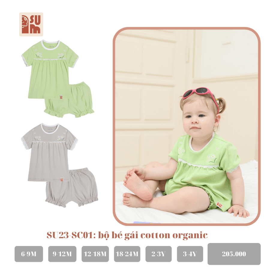 Bộ Quần Áo Cộc Tay Bé Gái Vải Cotton [SU23-SC01]