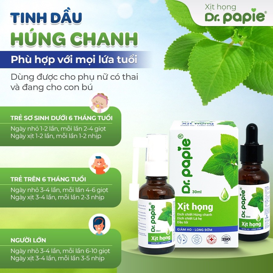 Xịt họng dịch chiết húng chanh Dr Papie