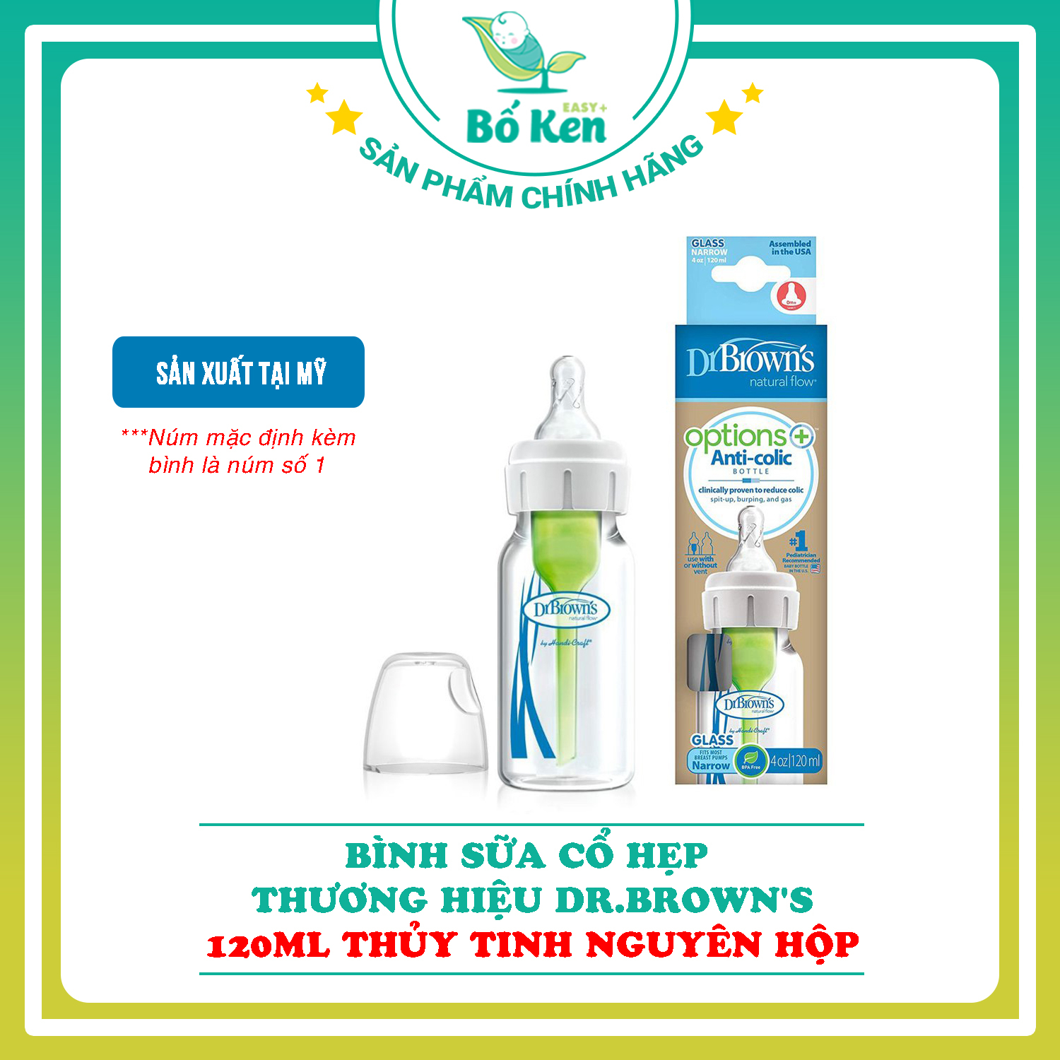 Bình Sữa Dr Brown 120ml Cổ Hẹp Thủy Tinh