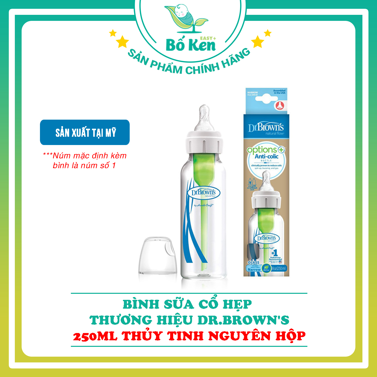 Bình Sữa Dr Brown 250ml Cổ Hẹp Thủy Tinh