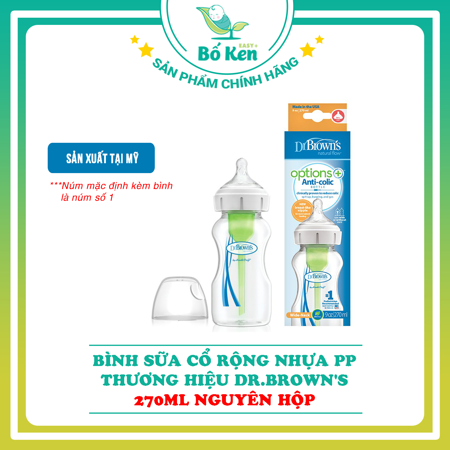 Bình Sữa Dr Brown 270ml Cổ Rộng Nhựa PP