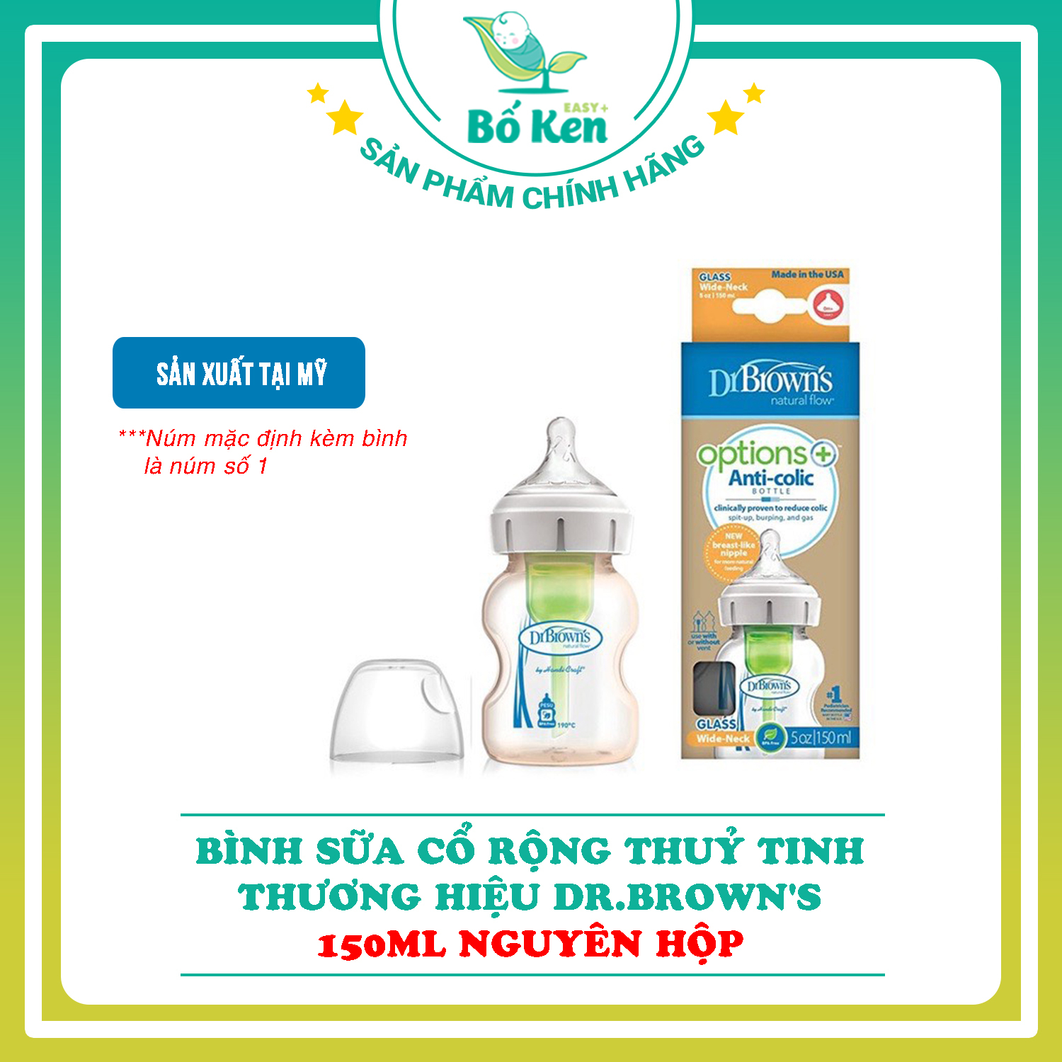 Bình Sữa Dr Brown Cổ Rộng Thủy Tinh Nhập Mỹ