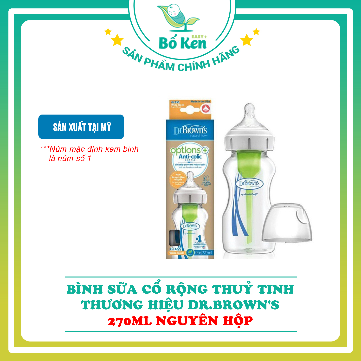 Bình Sữa Dr Brown Cổ Rộng Thủy Tinh Nhập Mỹ