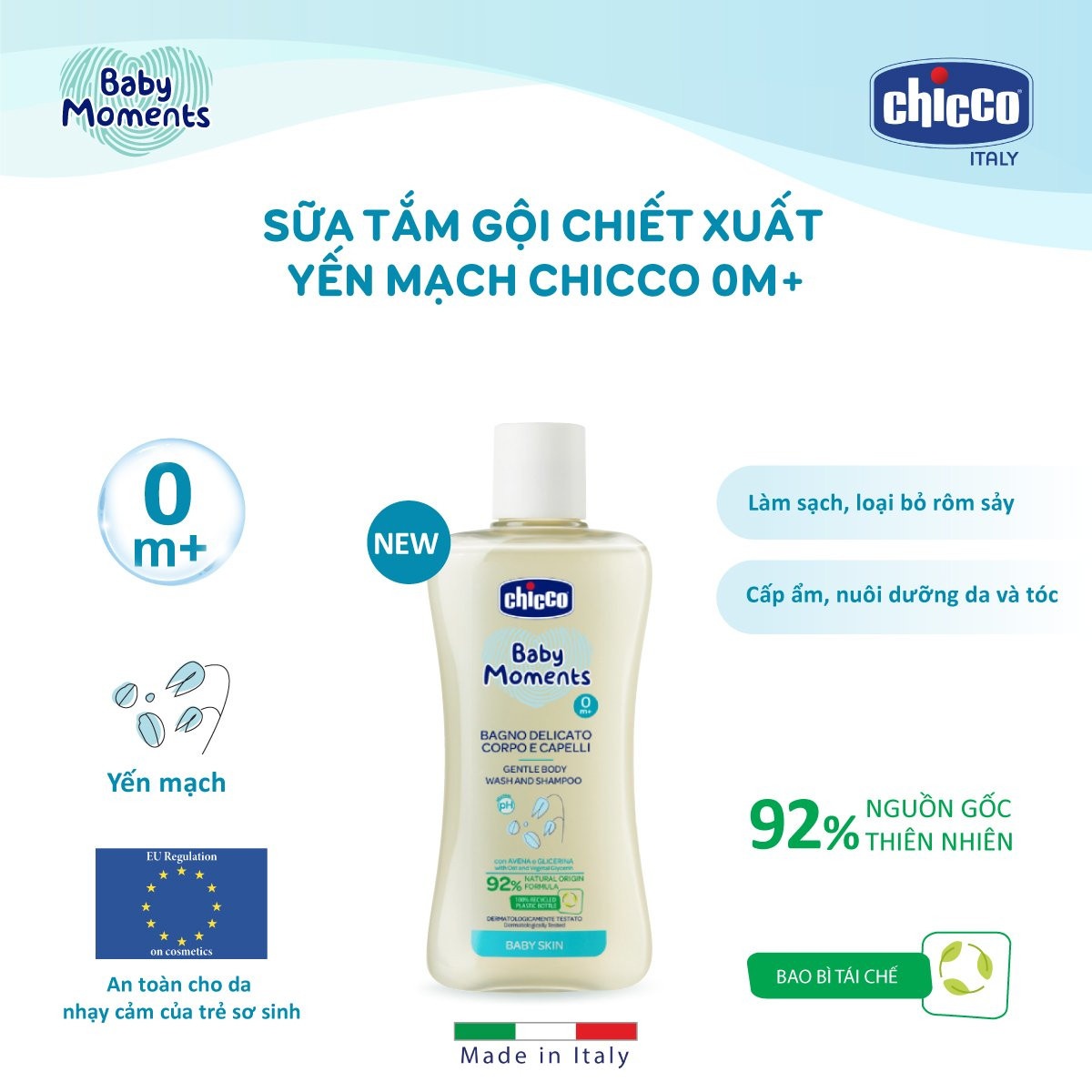 Sữa Tắm Gội Chicco Cho Bé Từ Sơ Sinh 0M+ [Thương Hiệu Chicco, Xuất xứ Italy]