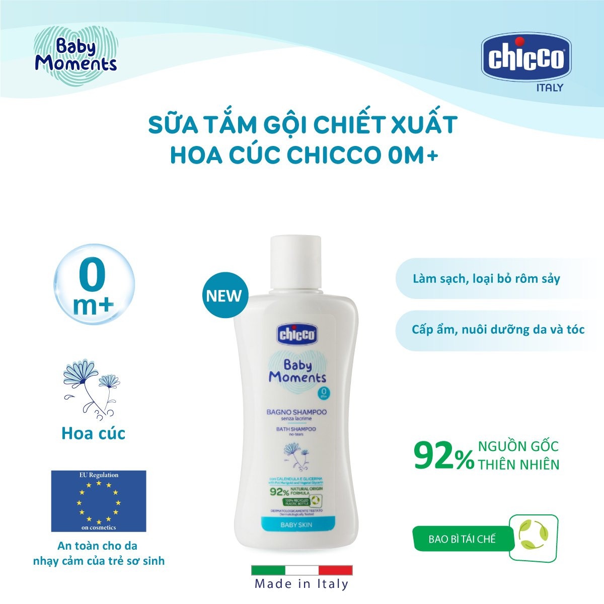 Sữa Tắm Gội Chicco Cho Bé Từ Sơ Sinh 0M+ [Thương Hiệu Chicco, Xuất xứ Italy]